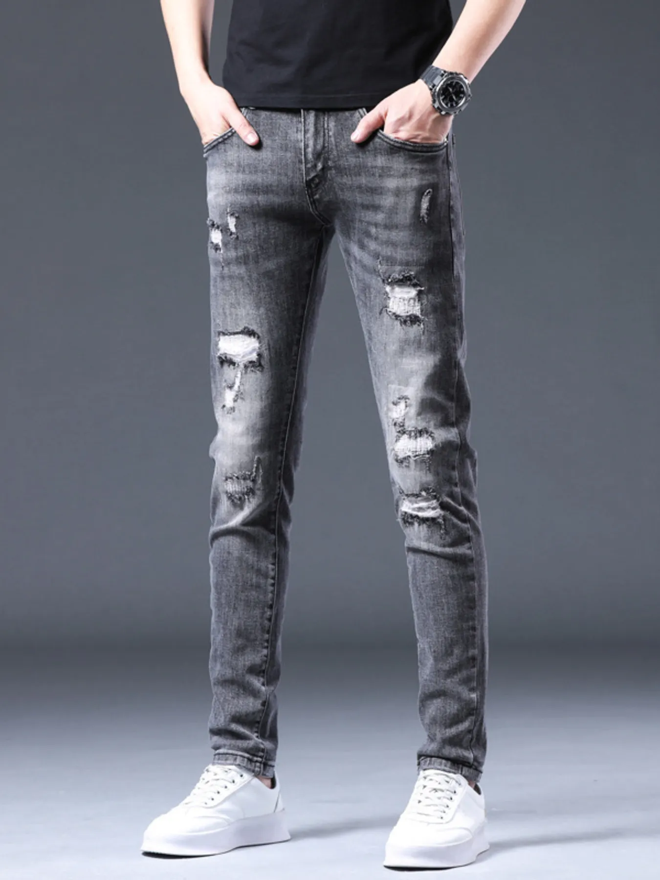 Men's Distressed Slim Fit Ripped Jeans - Image 5