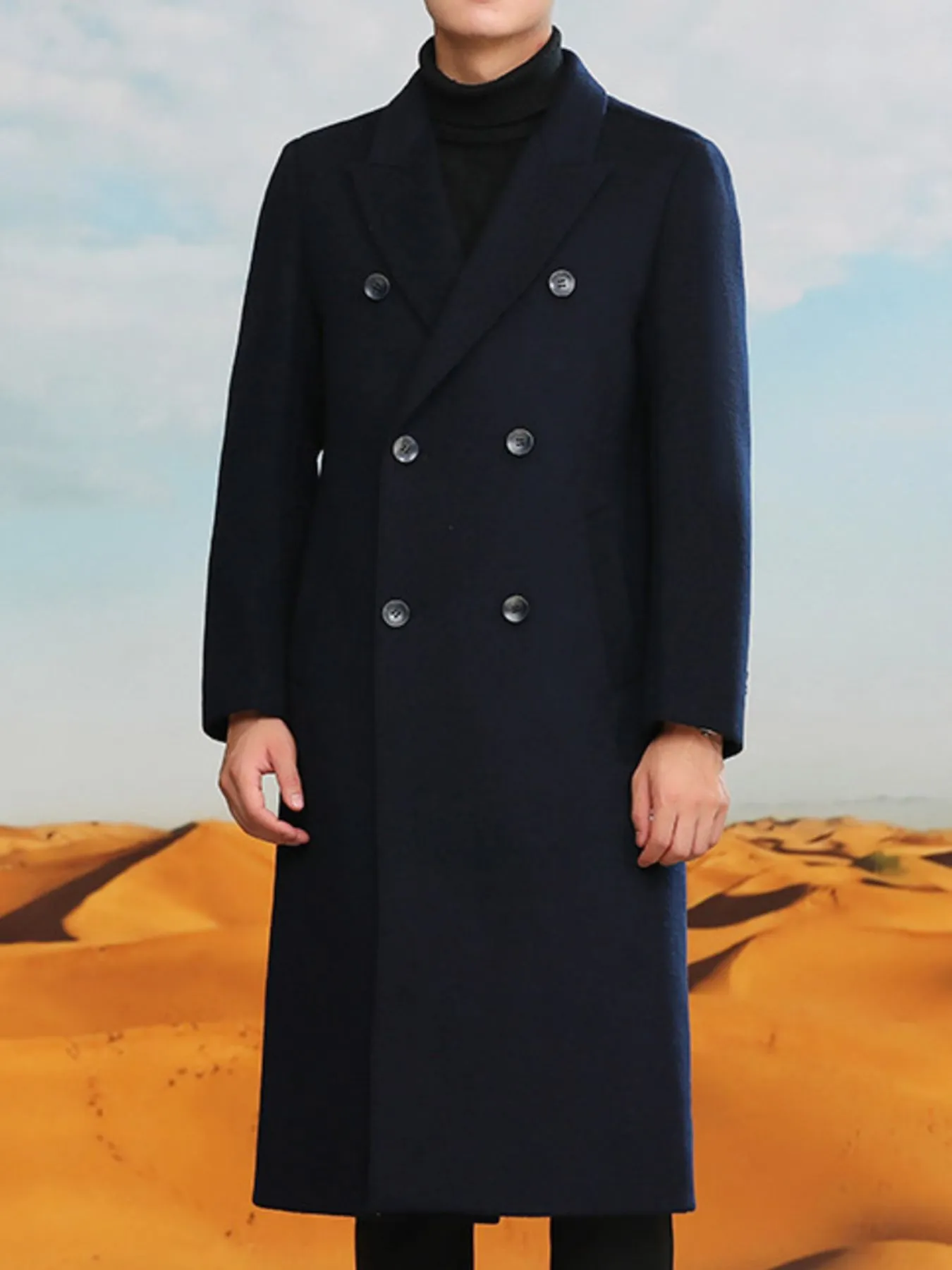 Men's Plus Size Double-Breasted Longline Coat - Image 10
