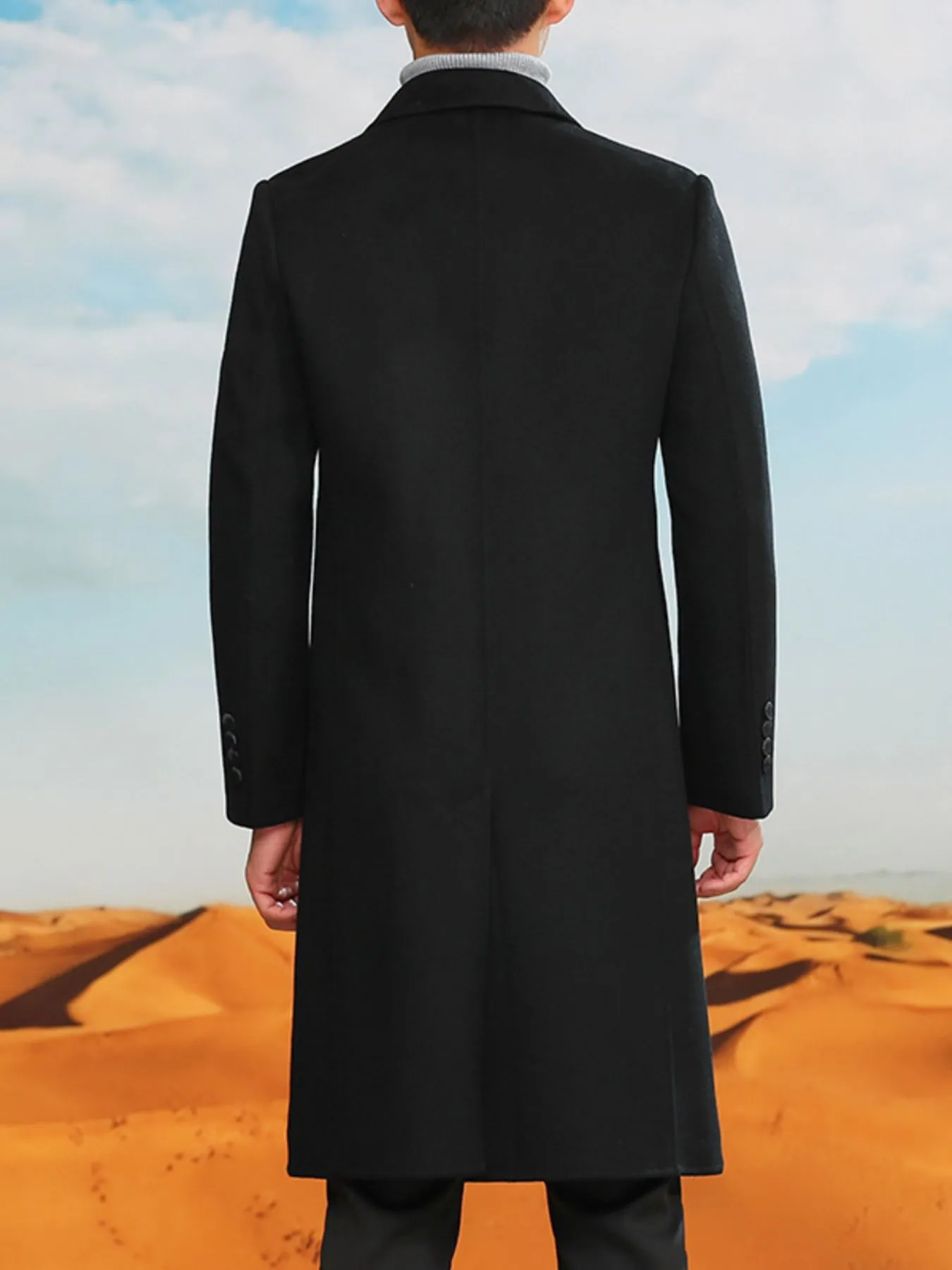 Men's Plus Size Double-Breasted Longline Coat - Image 3