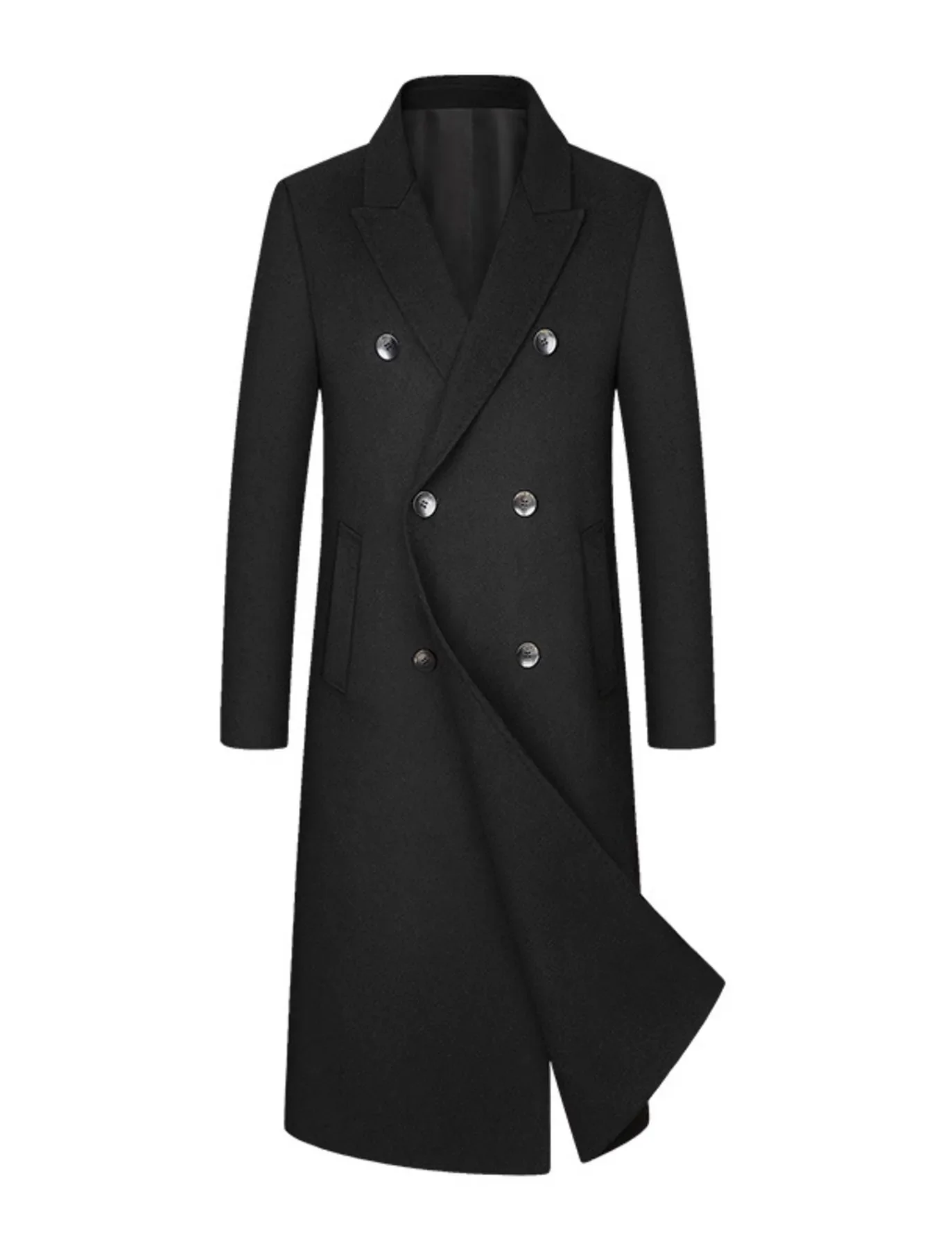 Men's Plus Size Double-Breasted Longline Coat - Image 4