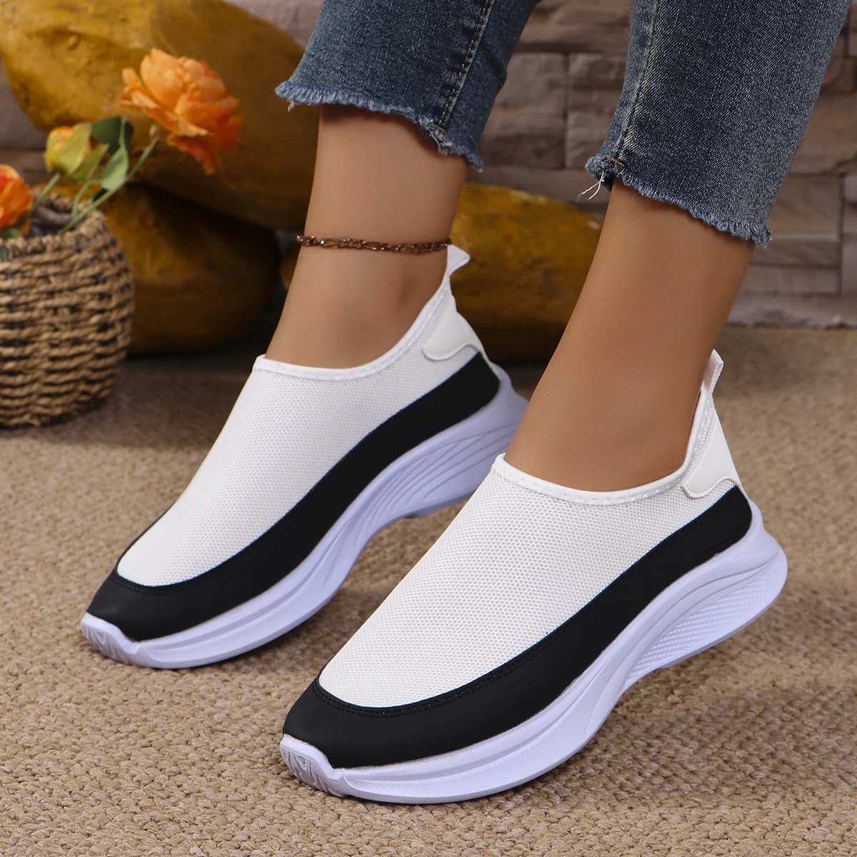 Mesh Contrast Flat Slip-Ons - Image 3