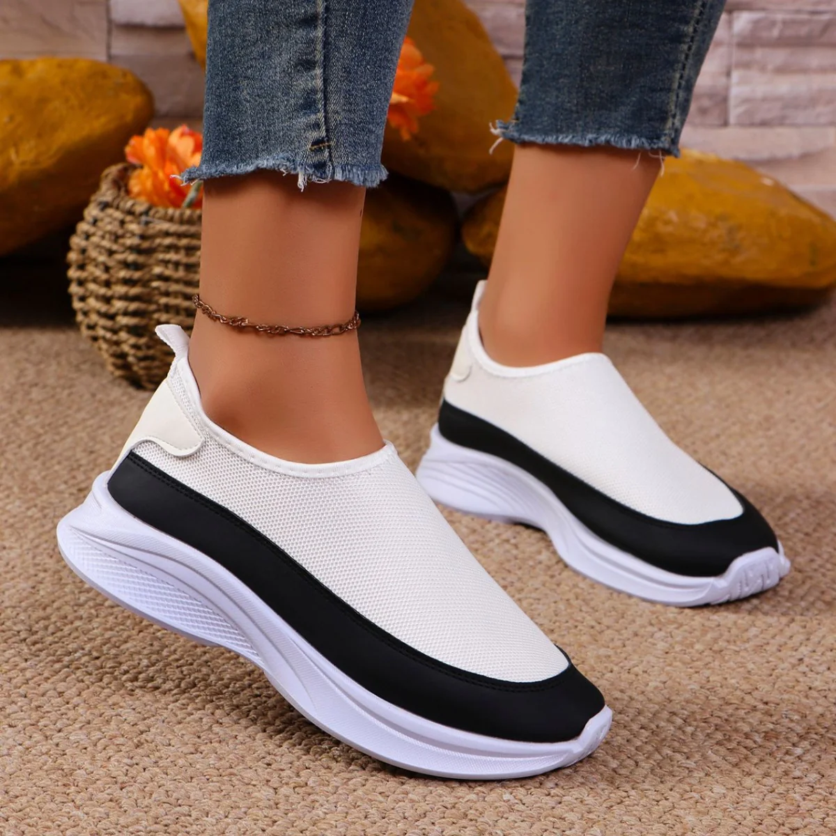 Mesh Contrast Flat Slip-Ons - Image 4