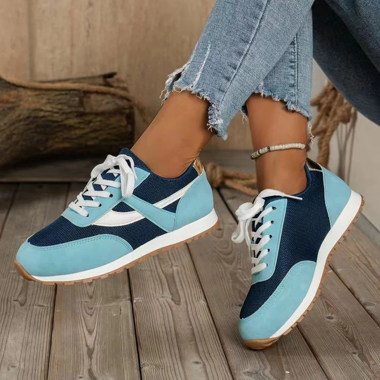 Mesh Contrast Round Toe Sneakers - Image 4