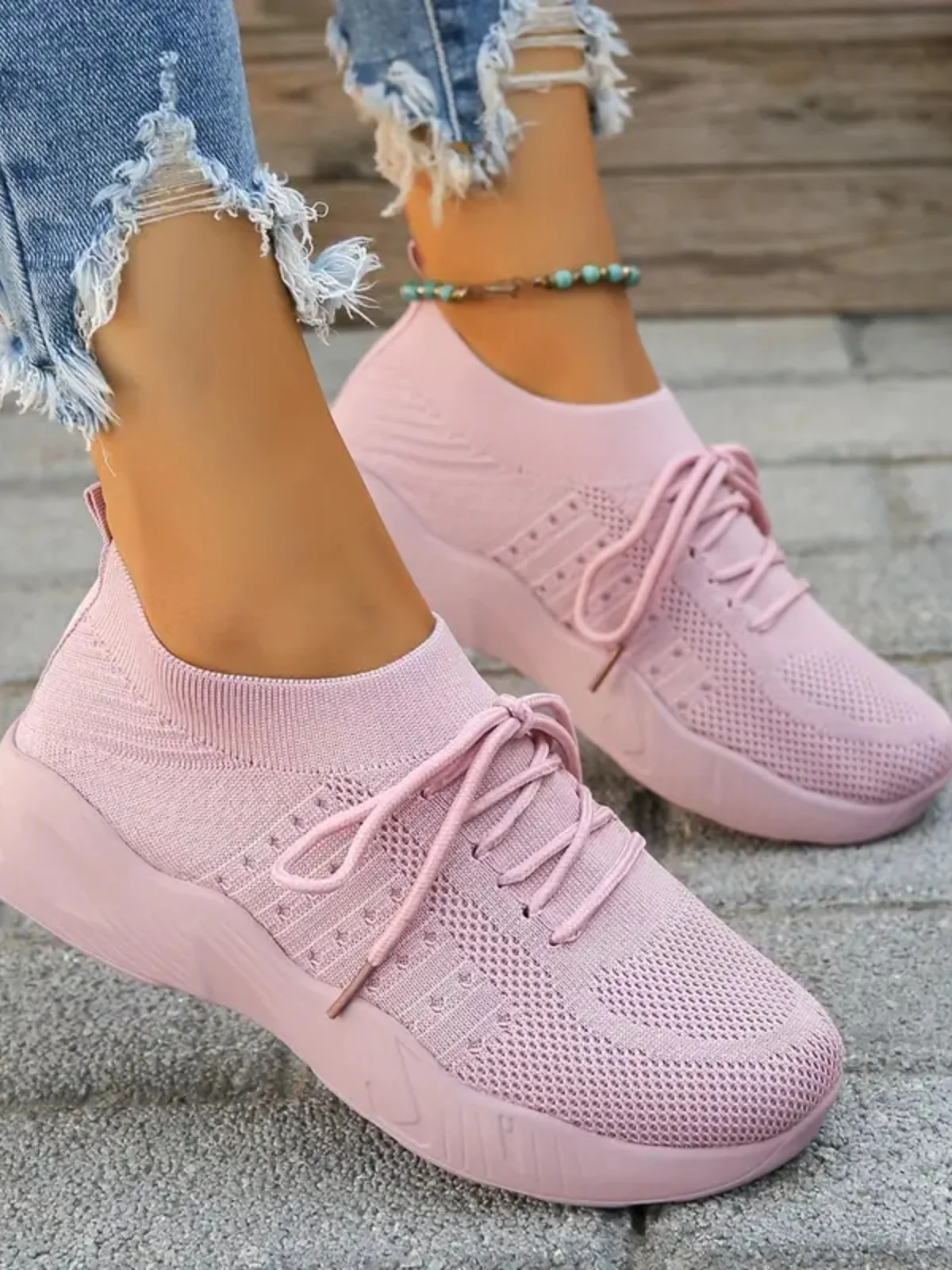 Mesh Round Toe Flat Athletic Sneakers - Image 3