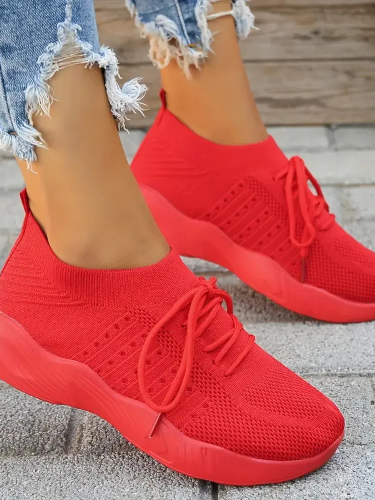 Mesh Round Toe Flat Athletic Sneakers - Image 4