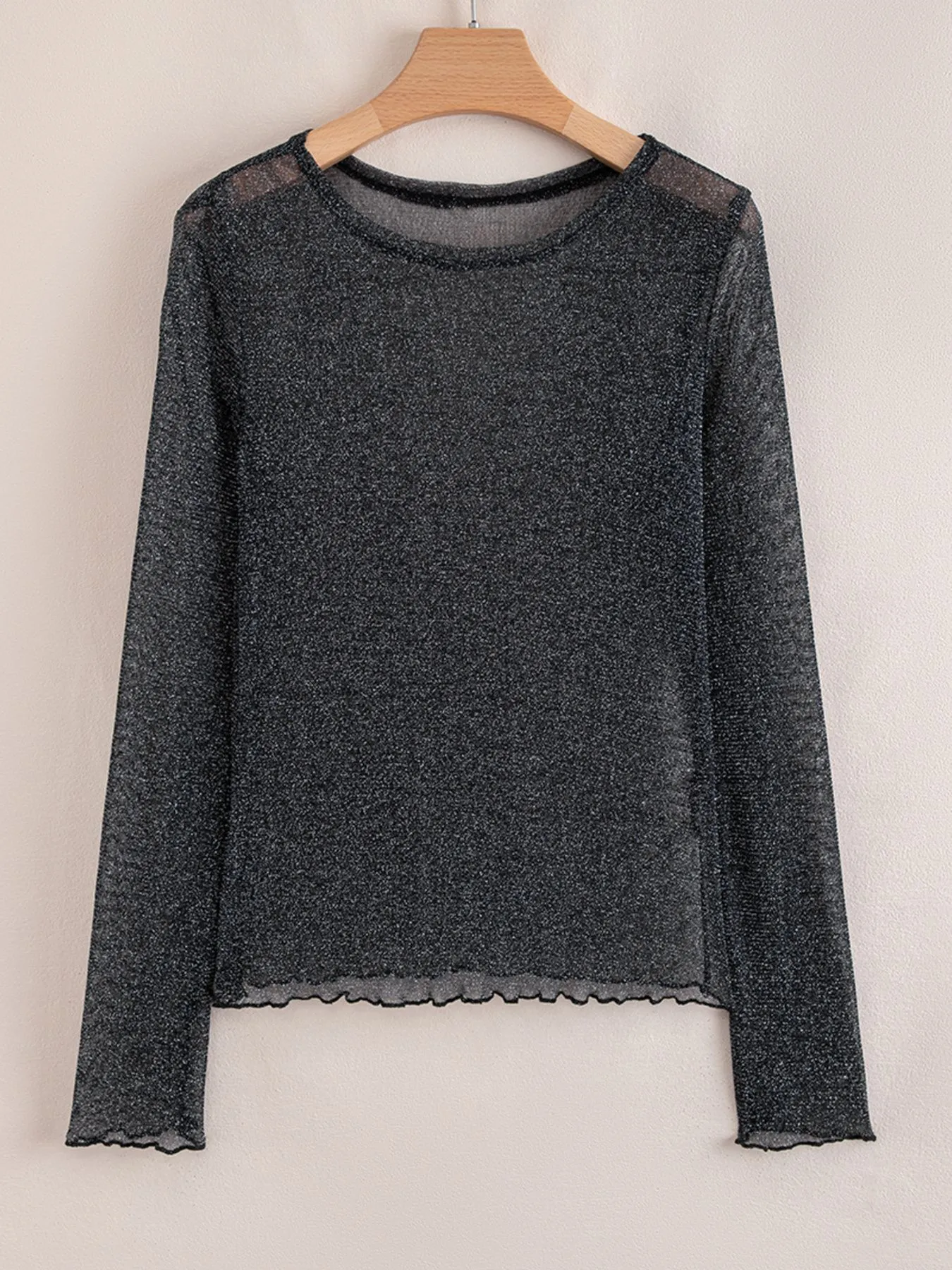 Metallic Glitter Mesh Long Sleeve Top - Image 3
