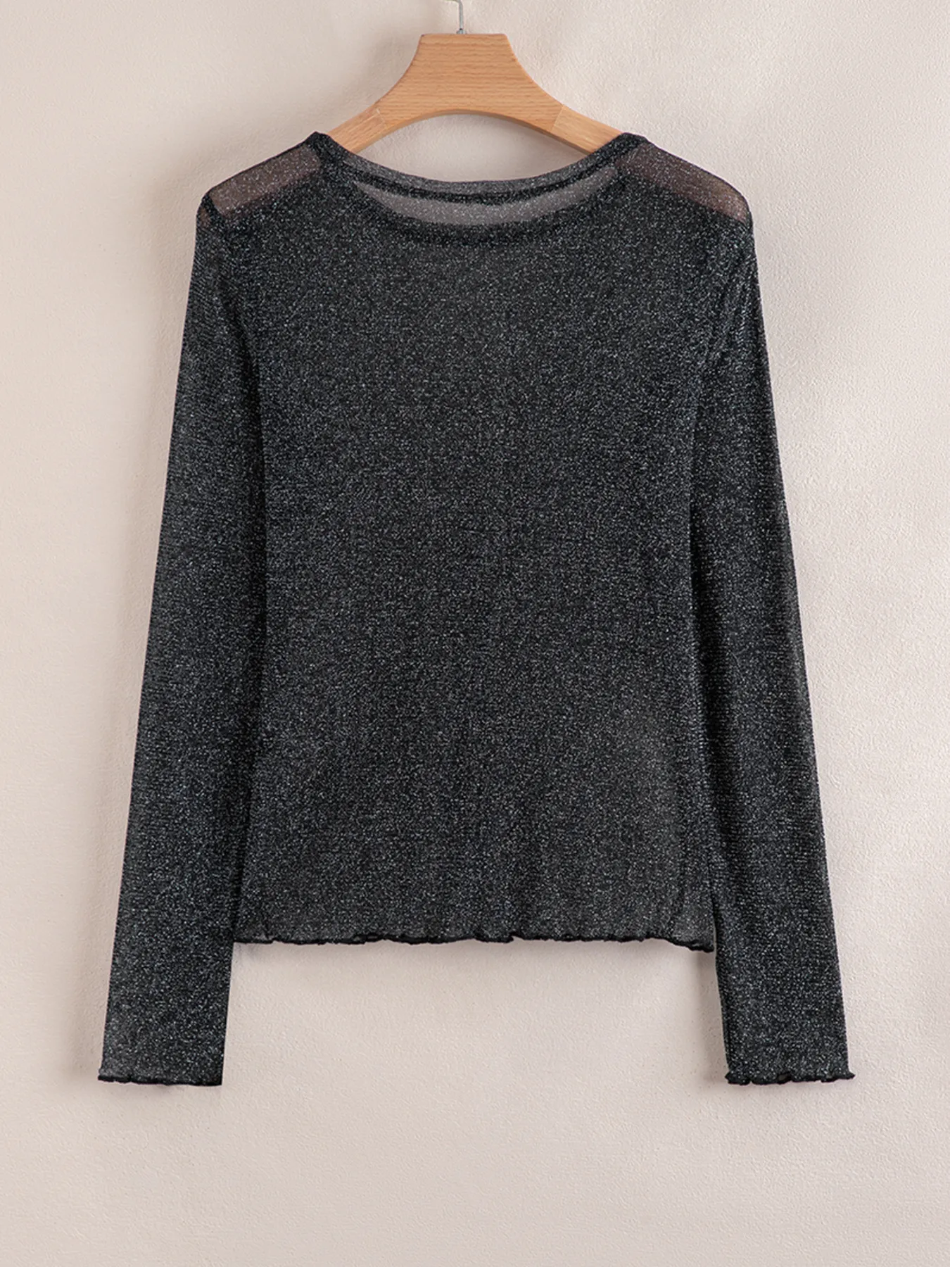 Metallic Glitter Mesh Long Sleeve Top - Image 4