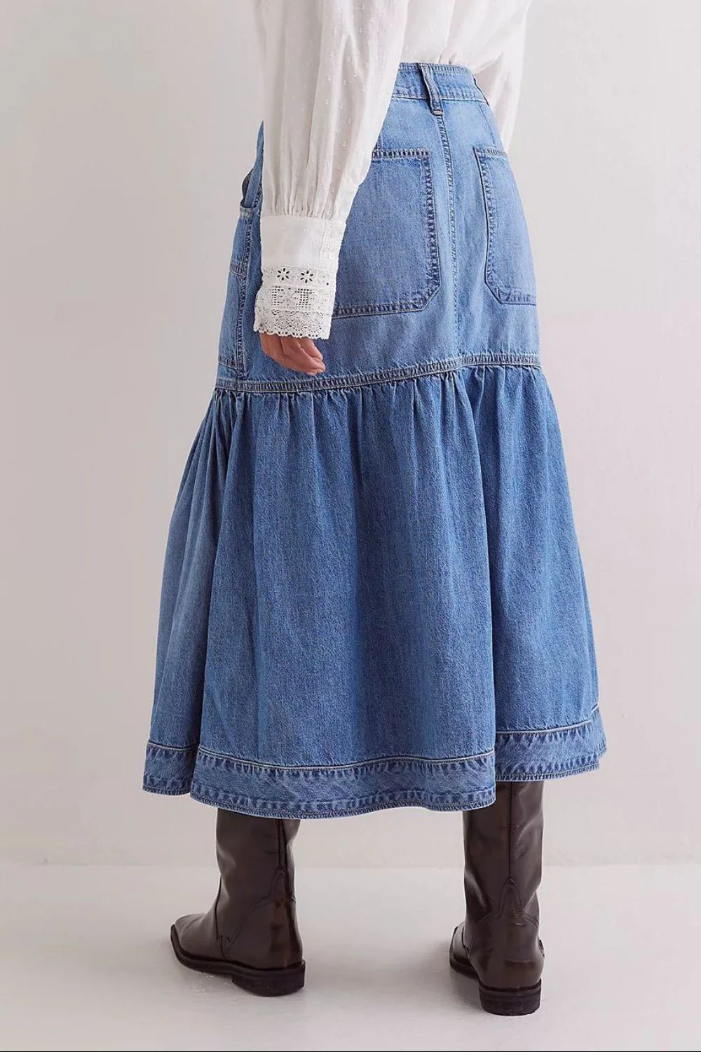 Midi Denim Skirt with Pockets - Image 2