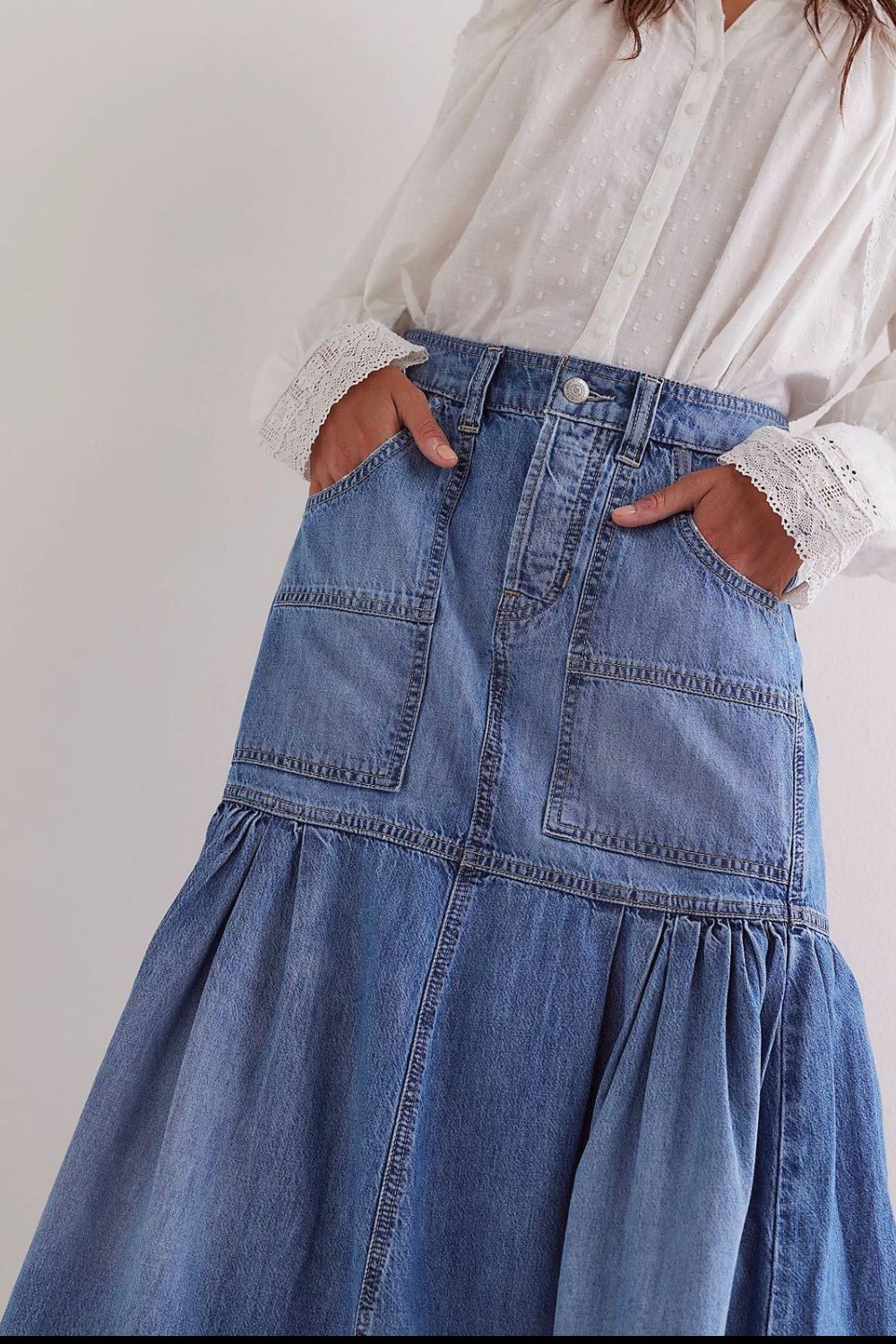 Midi Denim Skirt with Pockets - Image 3