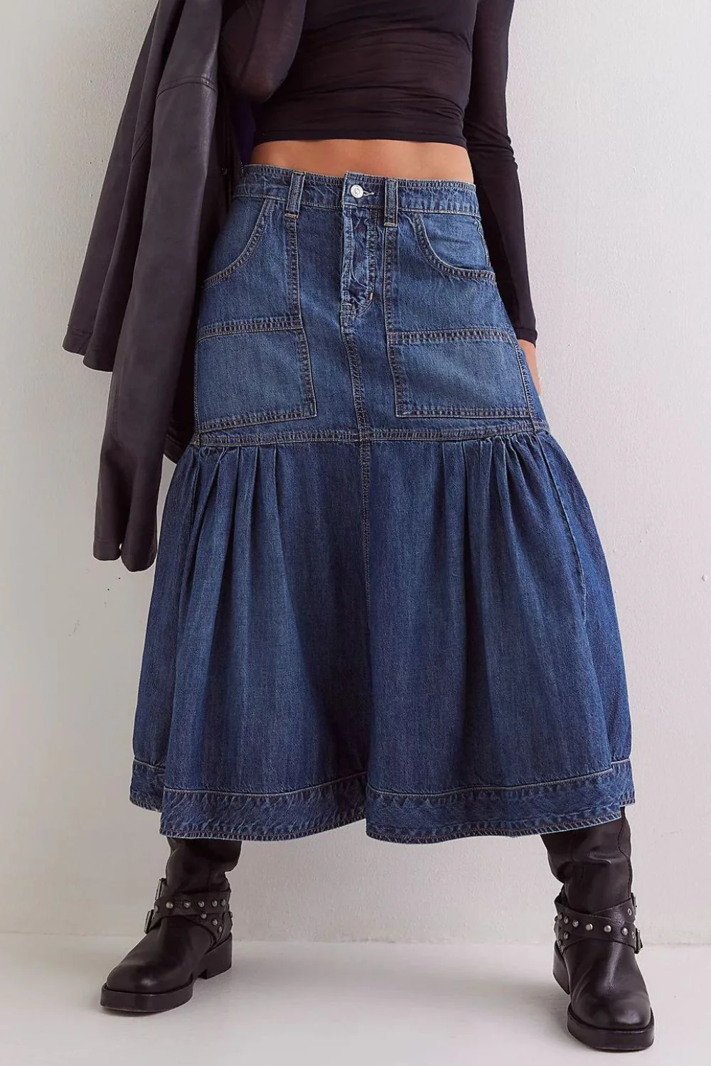 Midi Denim Skirt with Pockets - Image 4