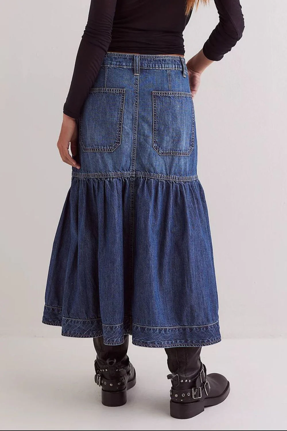 Midi Denim Skirt with Pockets - Image 5
