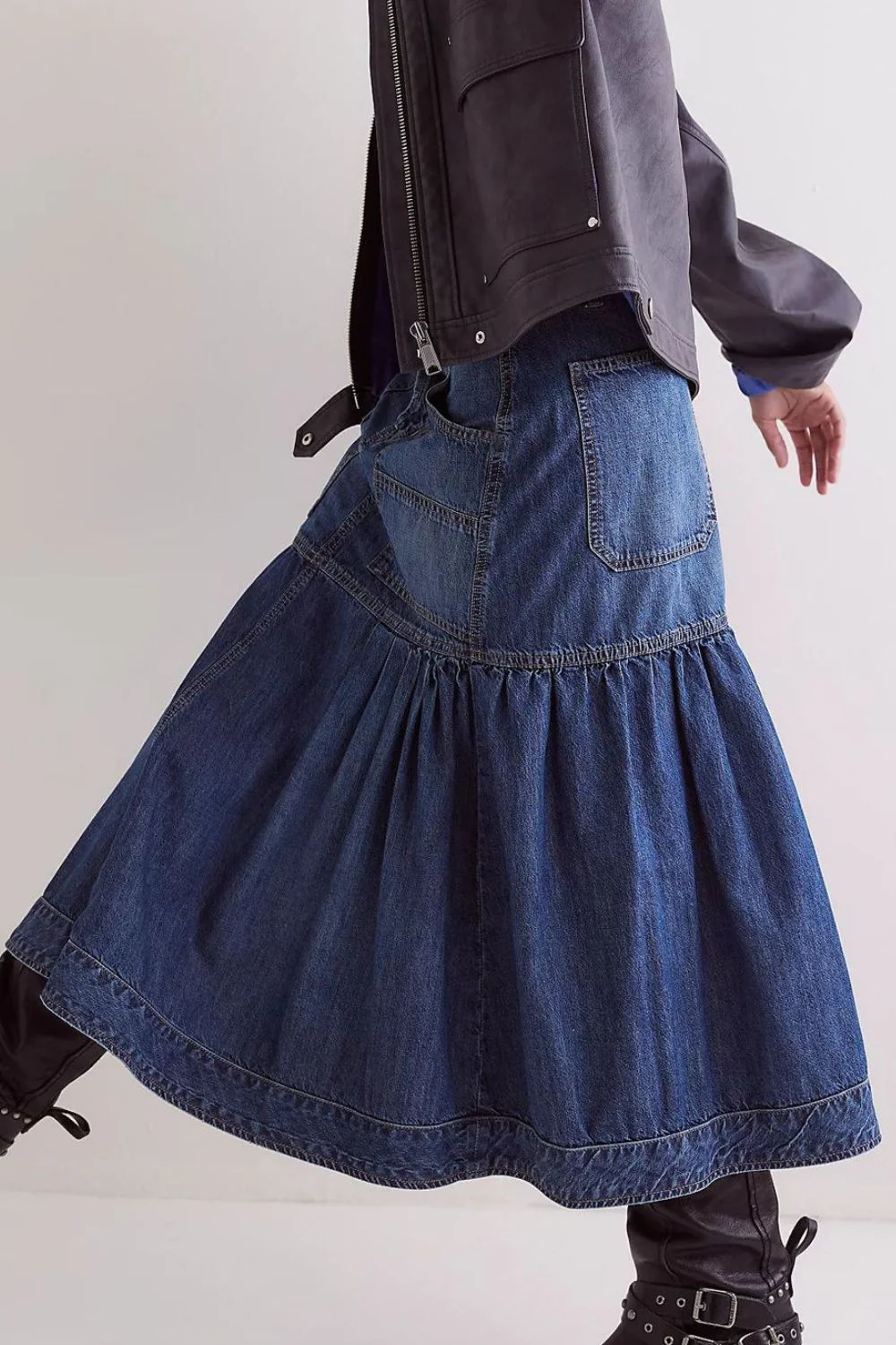Midi Denim Skirt with Pockets - Image 7
