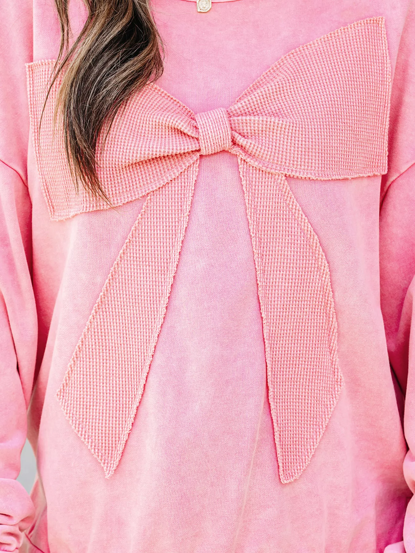 Mineral Wash Bow Patchwork Sweatshirt - Image 5