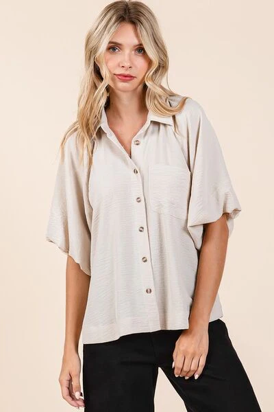 Mittoshop Airflow Short Bubble Sleeve Button Down Shirt - Image 3
