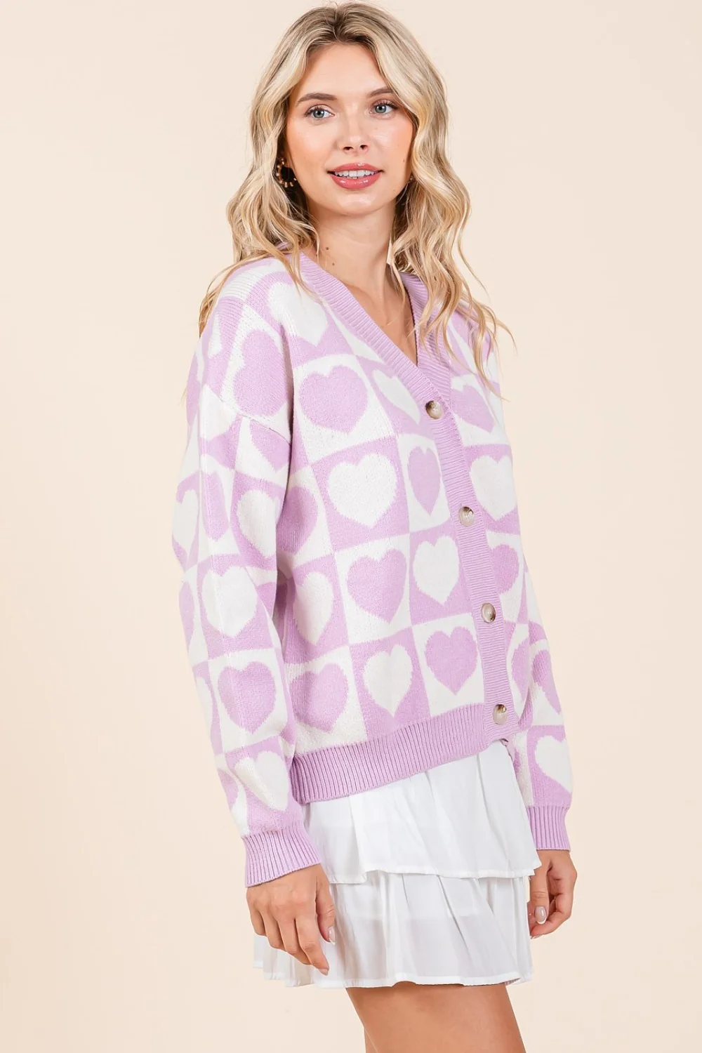 Mittoshop Checkered Heart Button Down Cardigan - Image 3