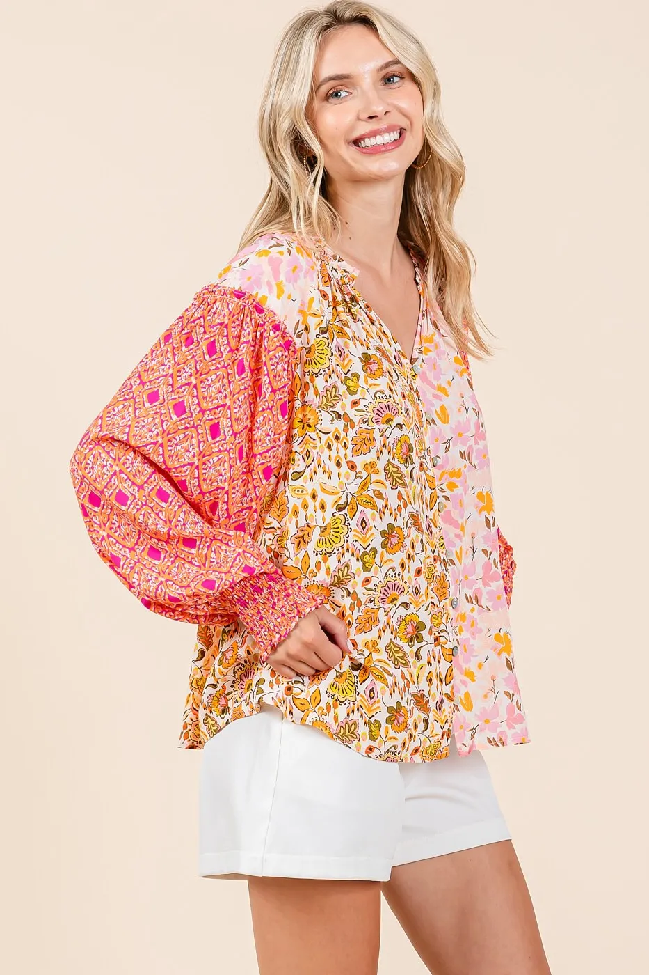 Mittoshop Mixed Patchwork Print Long Sleeve Blouse - Image 2