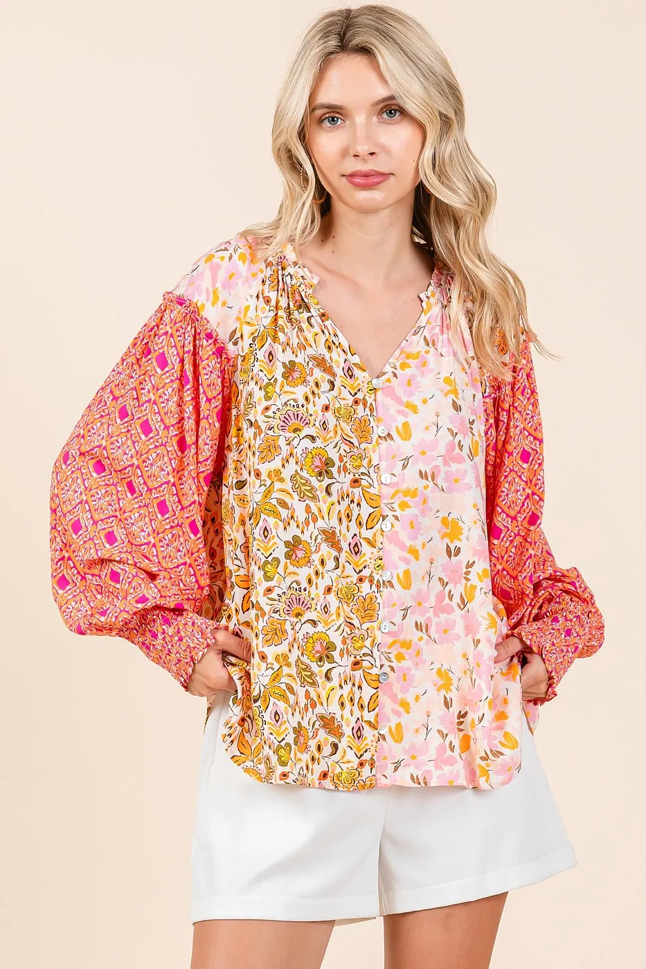Mittoshop Mixed Patchwork Print Long Sleeve Blouse - Image 4