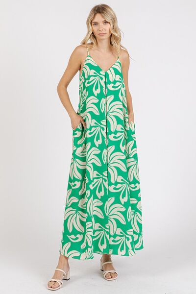 Mittoshop Printed V-Neck Maxi Cami Dress with Pockets - Image 3