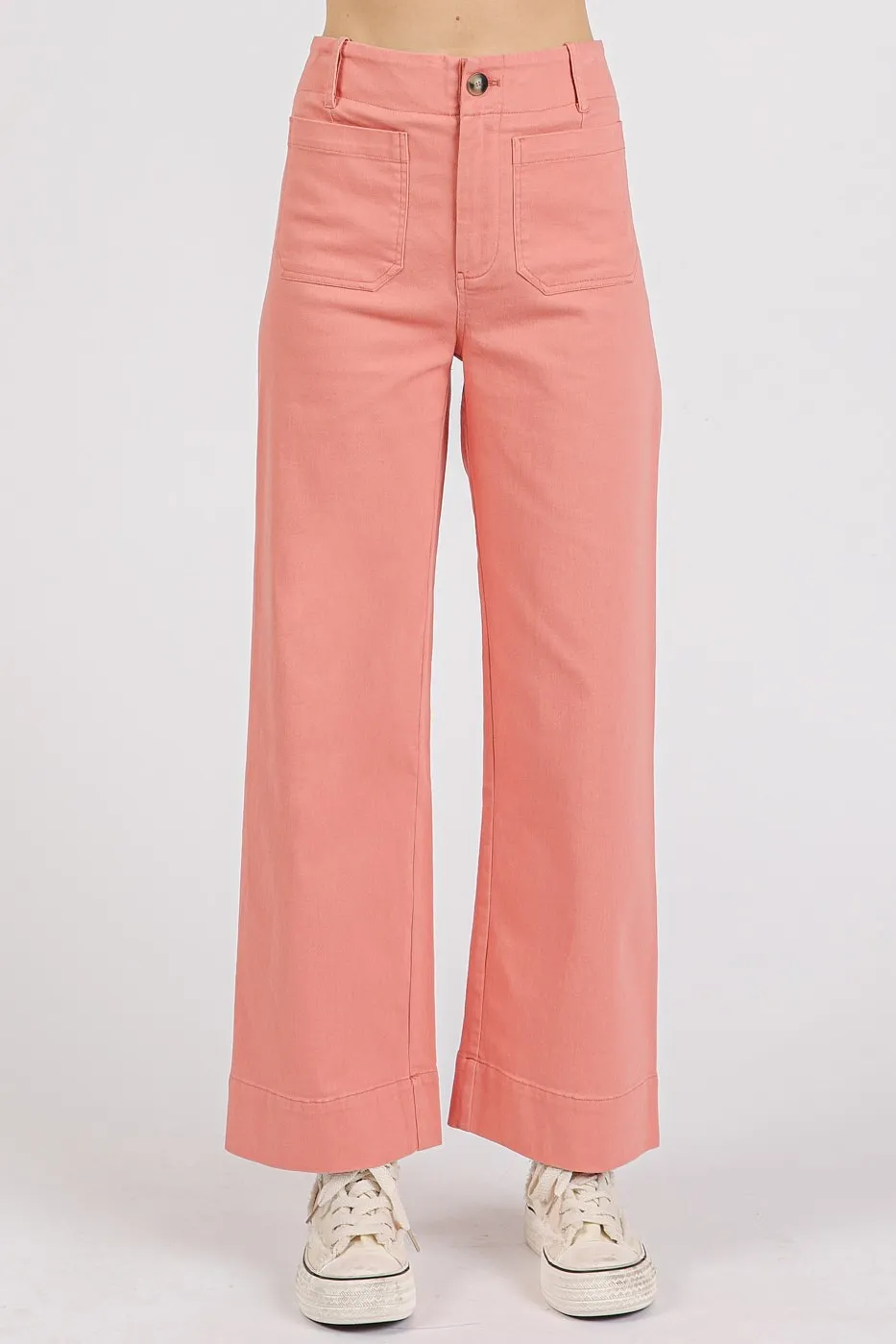 Mittoshop Twill Patch Pocket High Rise Wide Leg Pants