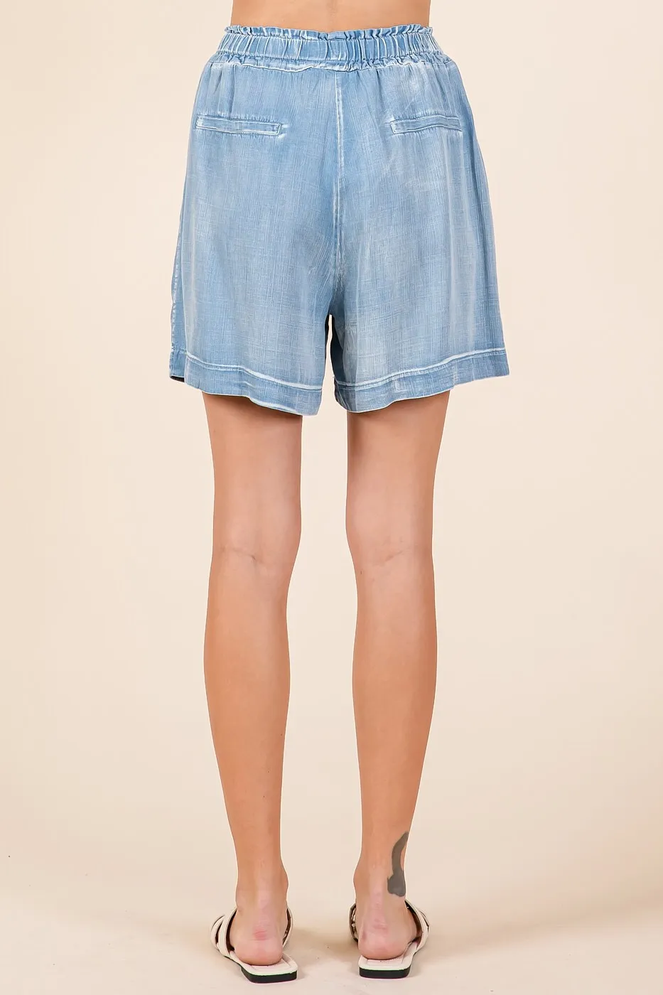 Mittoshop Washed Chambray Elastic Waist Easy Fit Shorts - Image 2