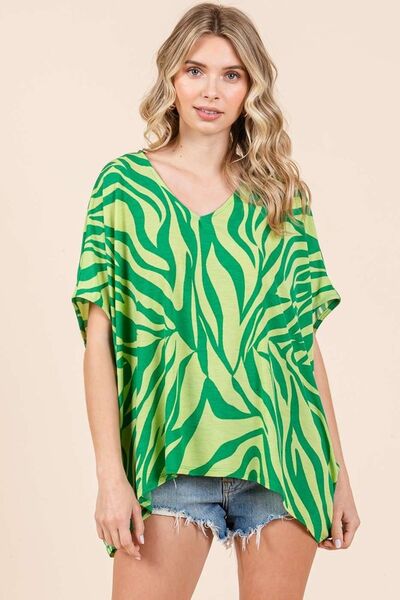 Mittoshop Zebra Print V-Neck Short Sleeve Oversized Top - Image 3