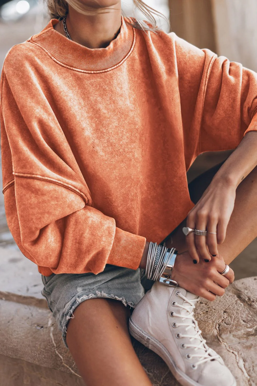 Mock Neck Dropped Shoulder Sweatshirt - Image 14