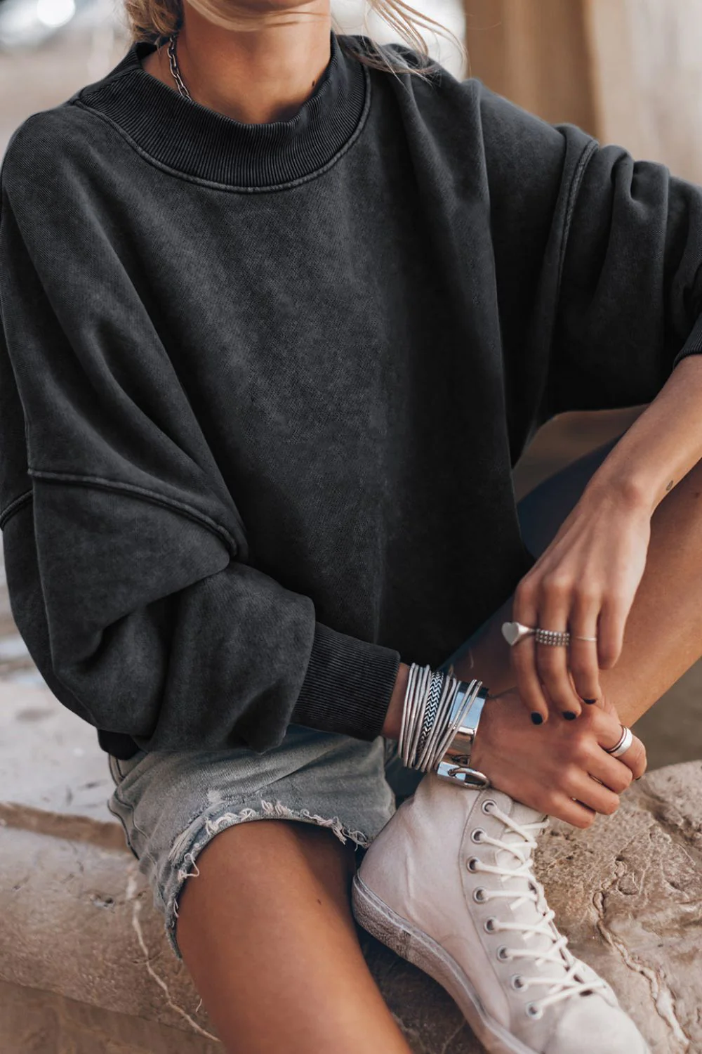 Mock Neck Dropped Shoulder Sweatshirt - Image 18