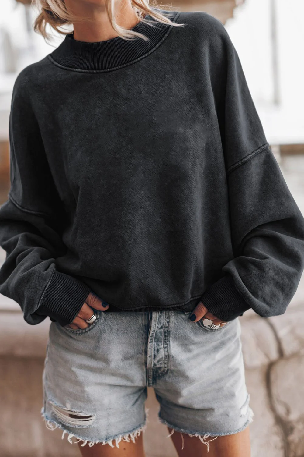 Mock Neck Dropped Shoulder Sweatshirt - Image 19