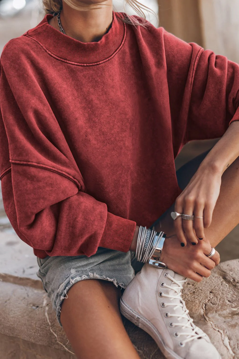 Mock Neck Dropped Shoulder Sweatshirt - Image 2