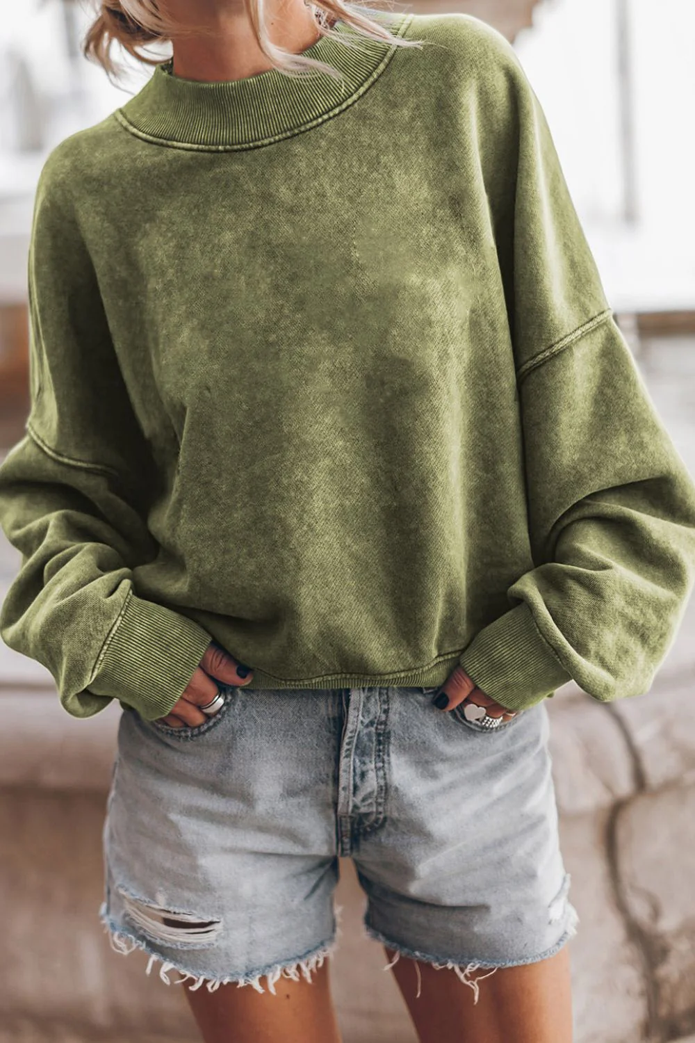 Mock Neck Dropped Shoulder Sweatshirt - Image 7