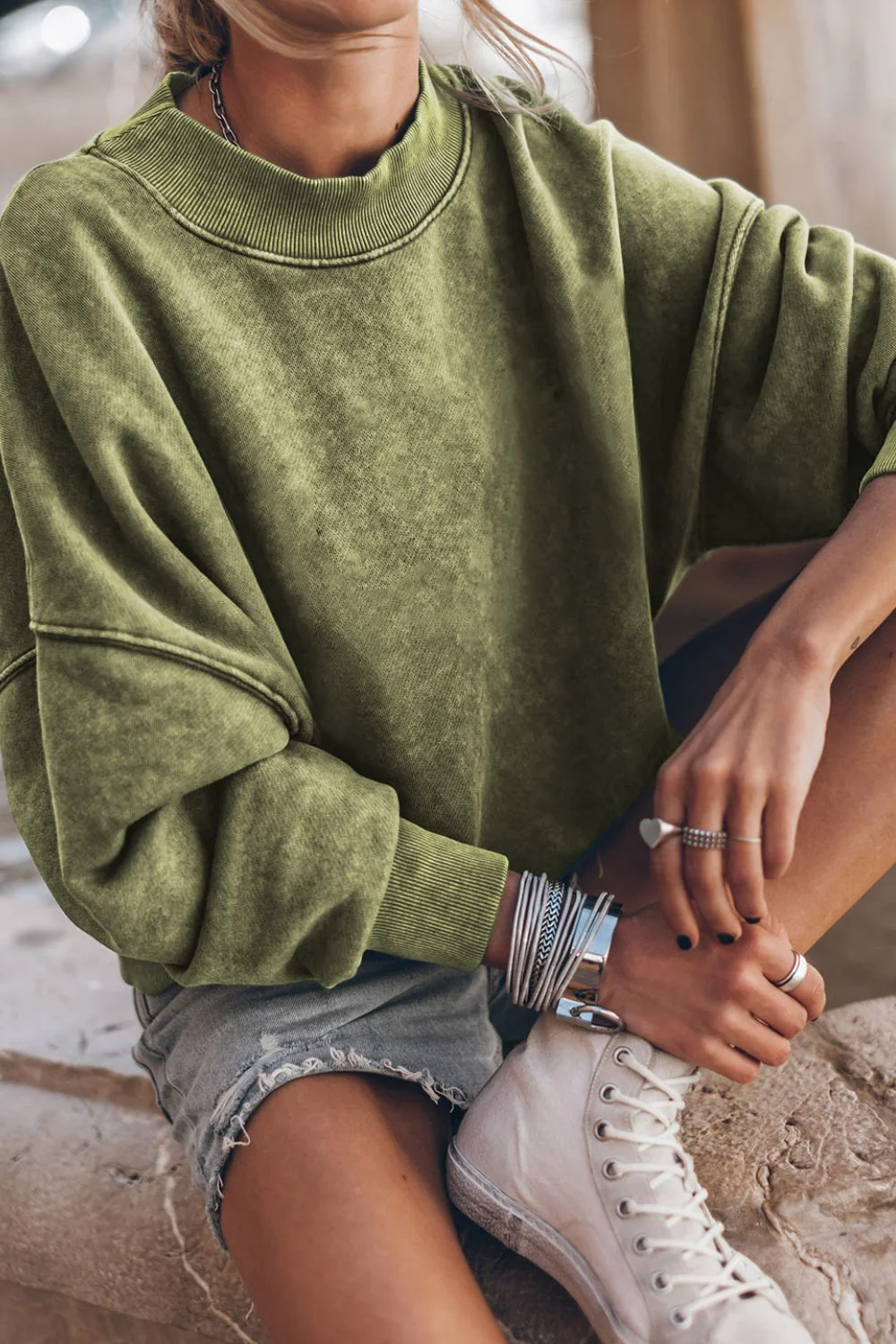Mock Neck Dropped Shoulder Sweatshirt - Image 9