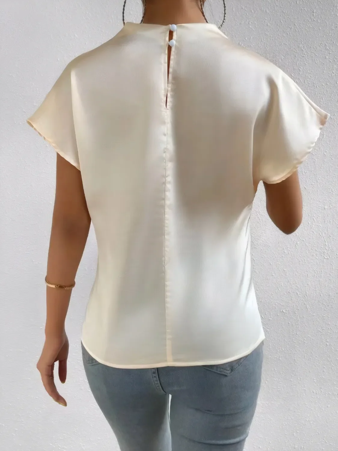Mock Neck Short Sleeve Blouse - Image 2