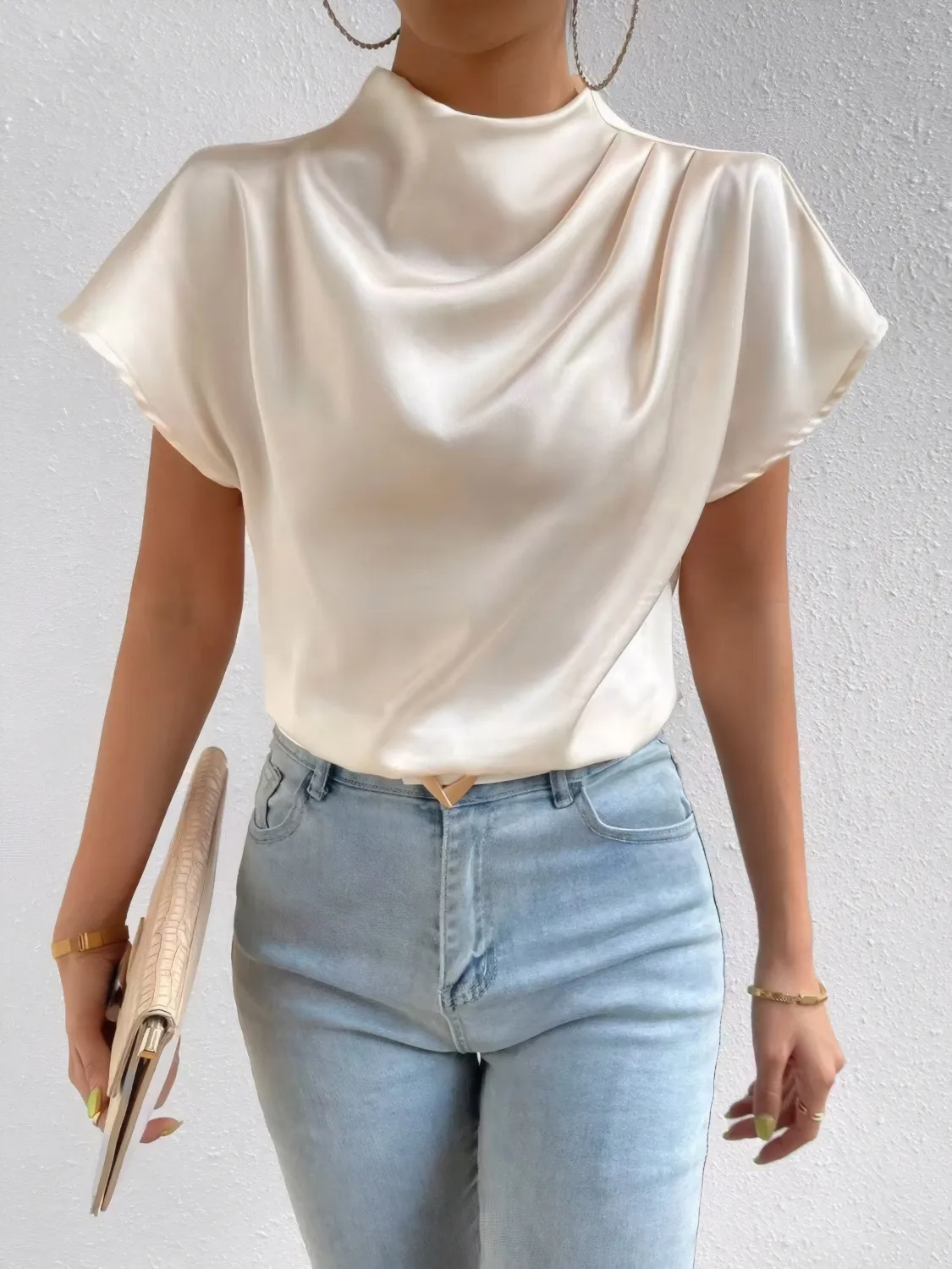 Mock Neck Short Sleeve Blouse - Image 3
