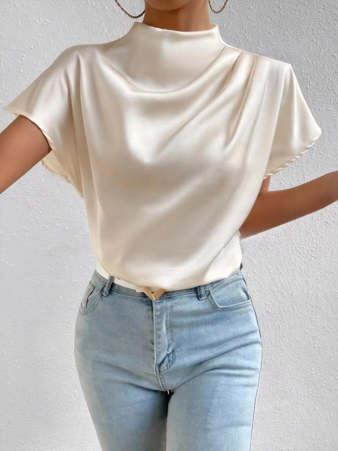 Mock Neck Short Sleeve Blouse - Image 4