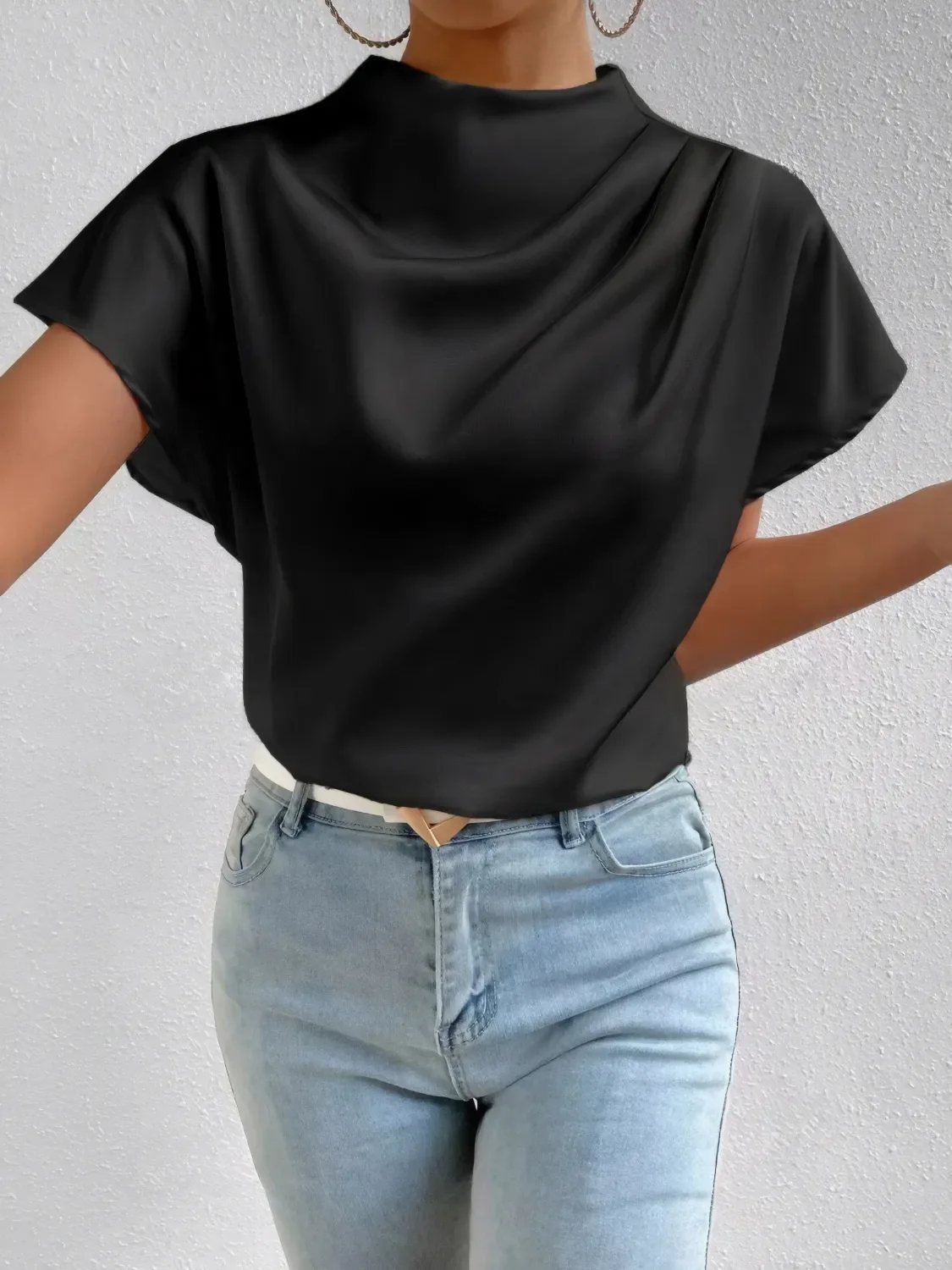 Mock Neck Short Sleeve Blouse - Image 5