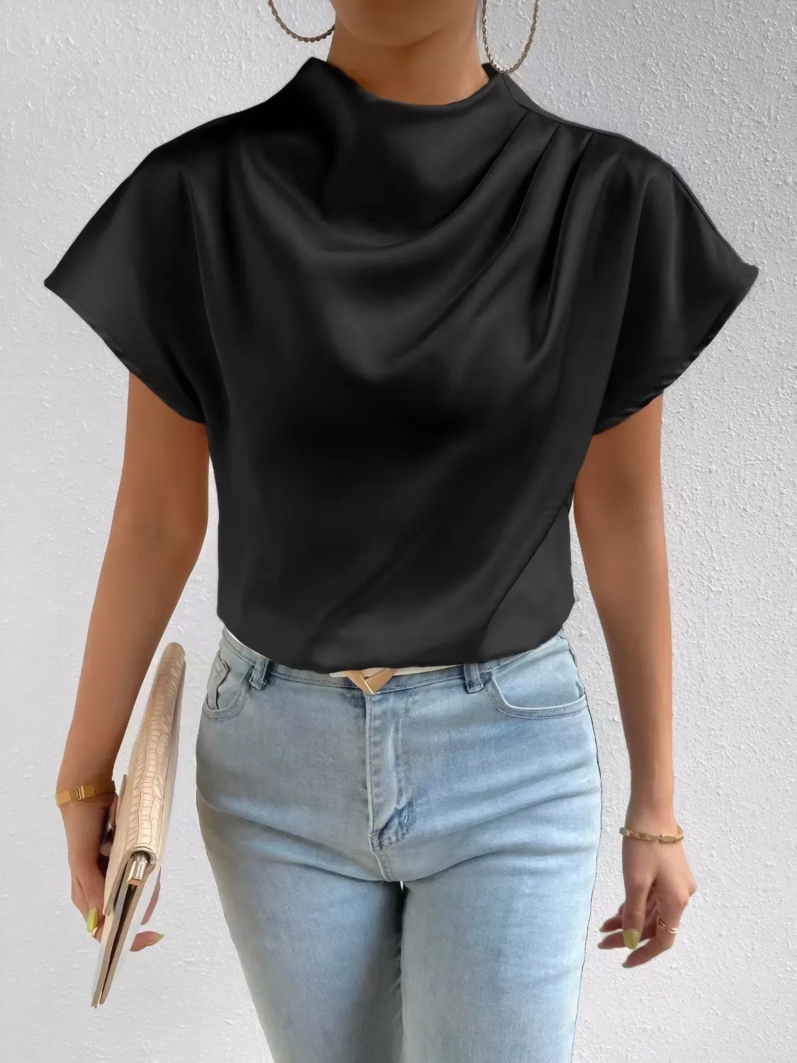 Mock Neck Short Sleeve Blouse - Image 6