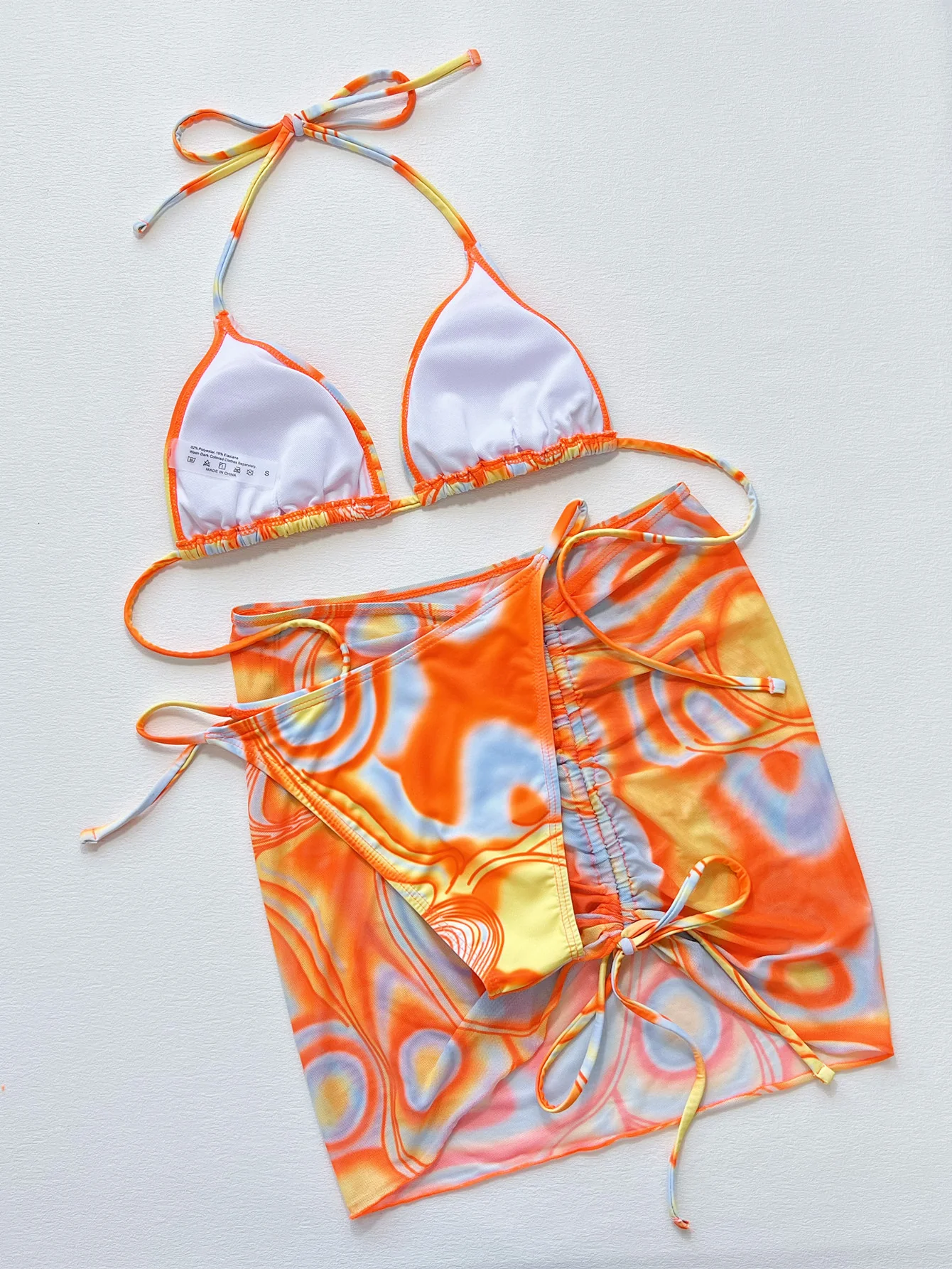 Multicolored Drawstring Ruched Three-Piece Swim Set - Image 4