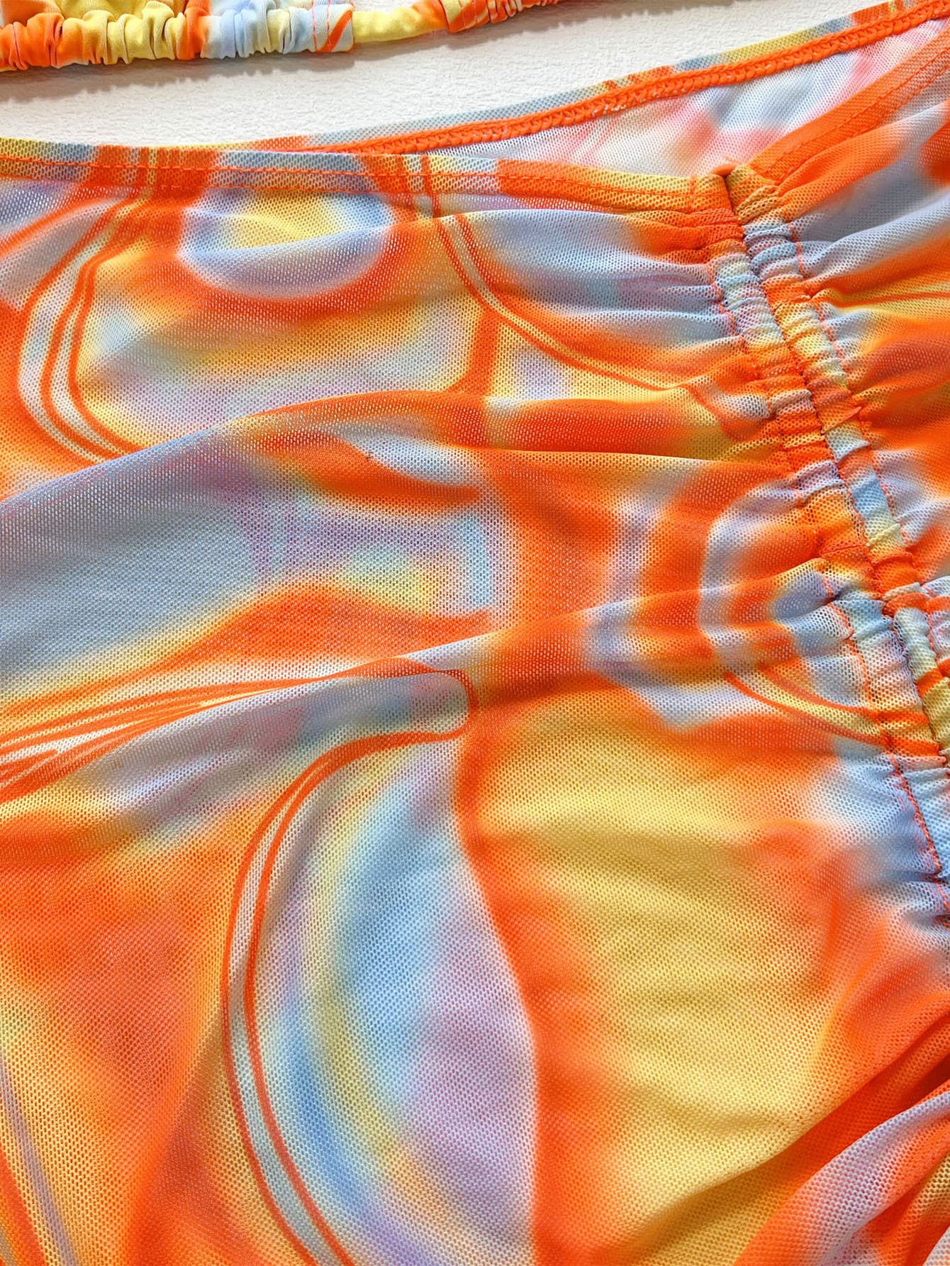 Multicolored Drawstring Ruched Three-Piece Swim Set - Image 5
