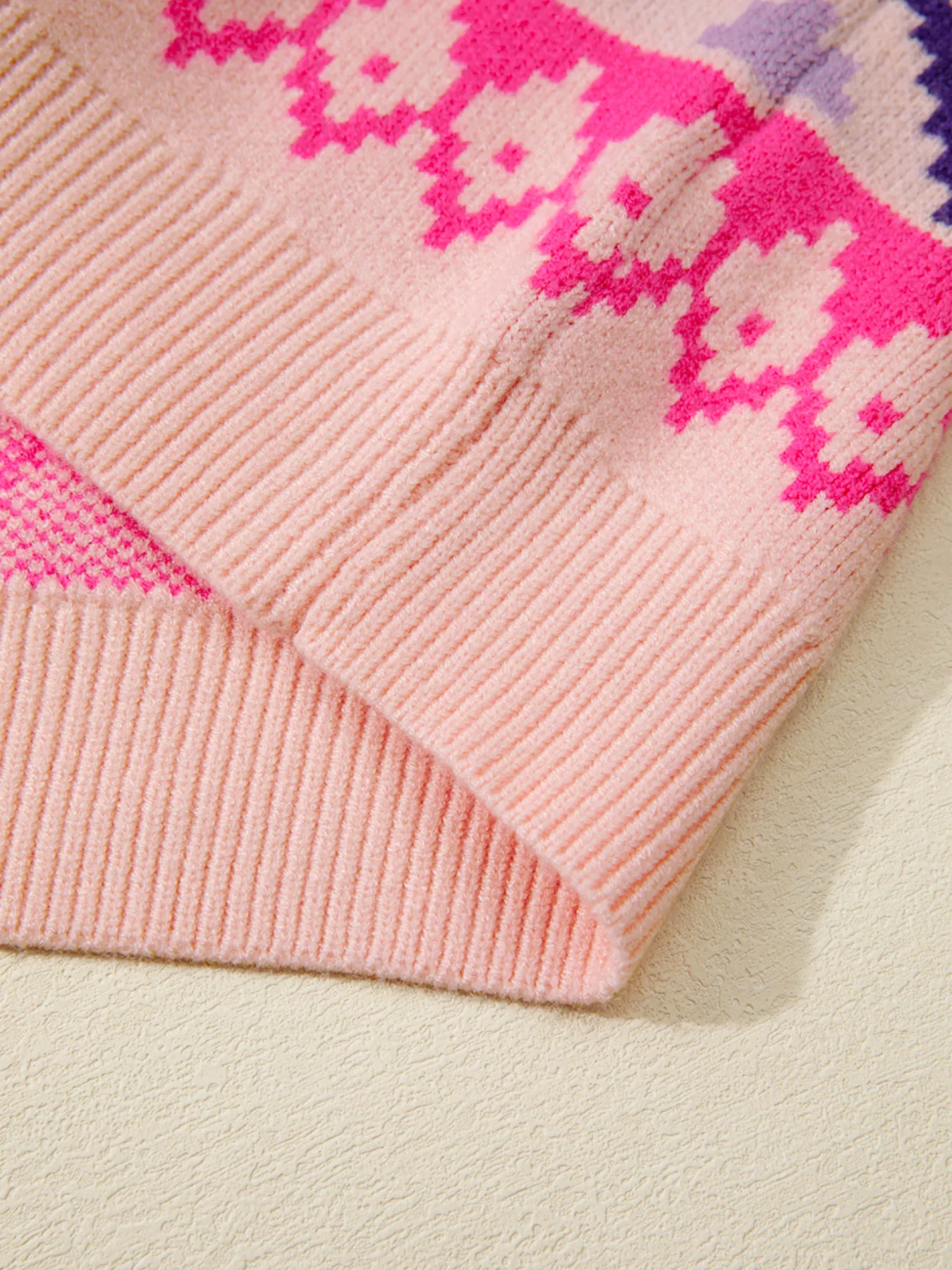 Multicolour Ethnic Christmas Pattern Knit Feather Cuffed Sweater - Image 9