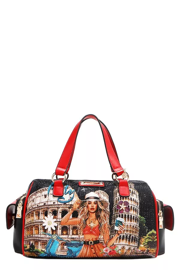 Nicole Lee USA Martha Travels Italy Wide Handbag with Rhinestones