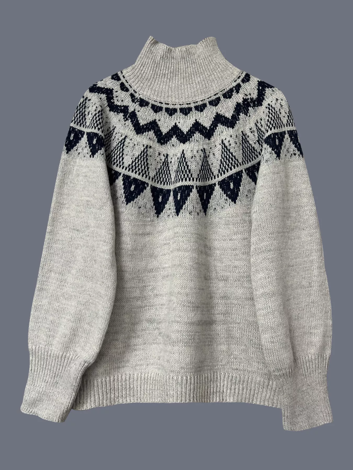 Nordic Pattern High Neck Sweater - Image 4