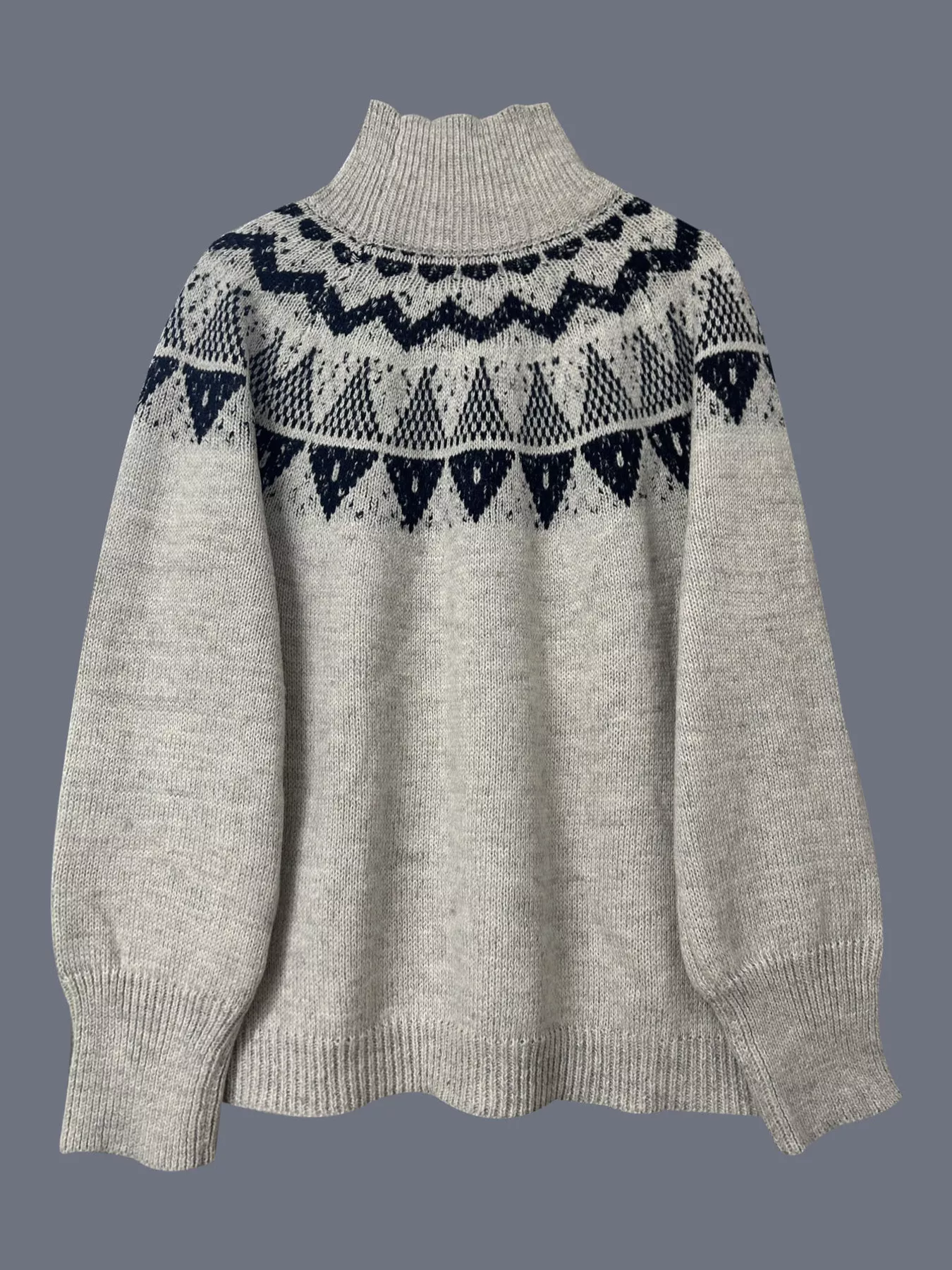 Nordic Pattern High Neck Sweater - Image 5