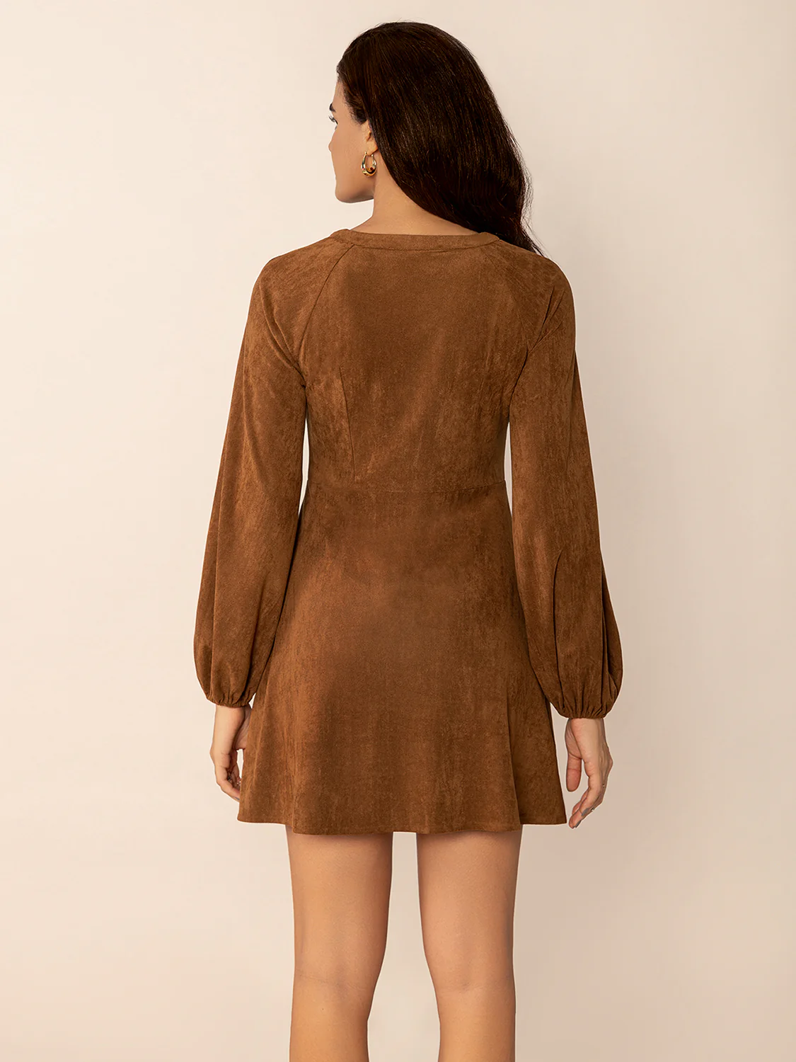 Notched Button Down Long Sleeve Mini Dress - Image 2
