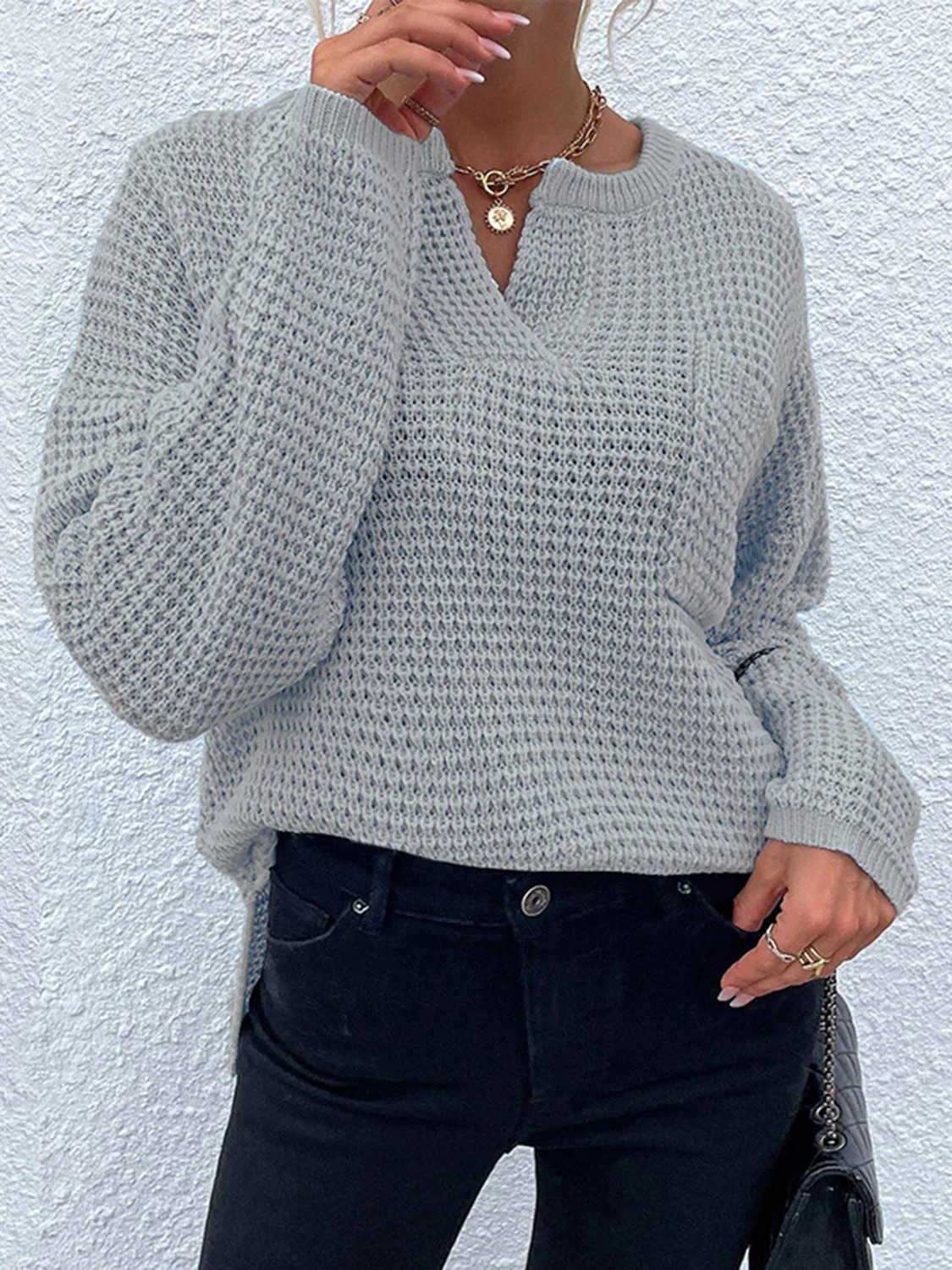 Notched Long Sleeve Sweater - Image 10