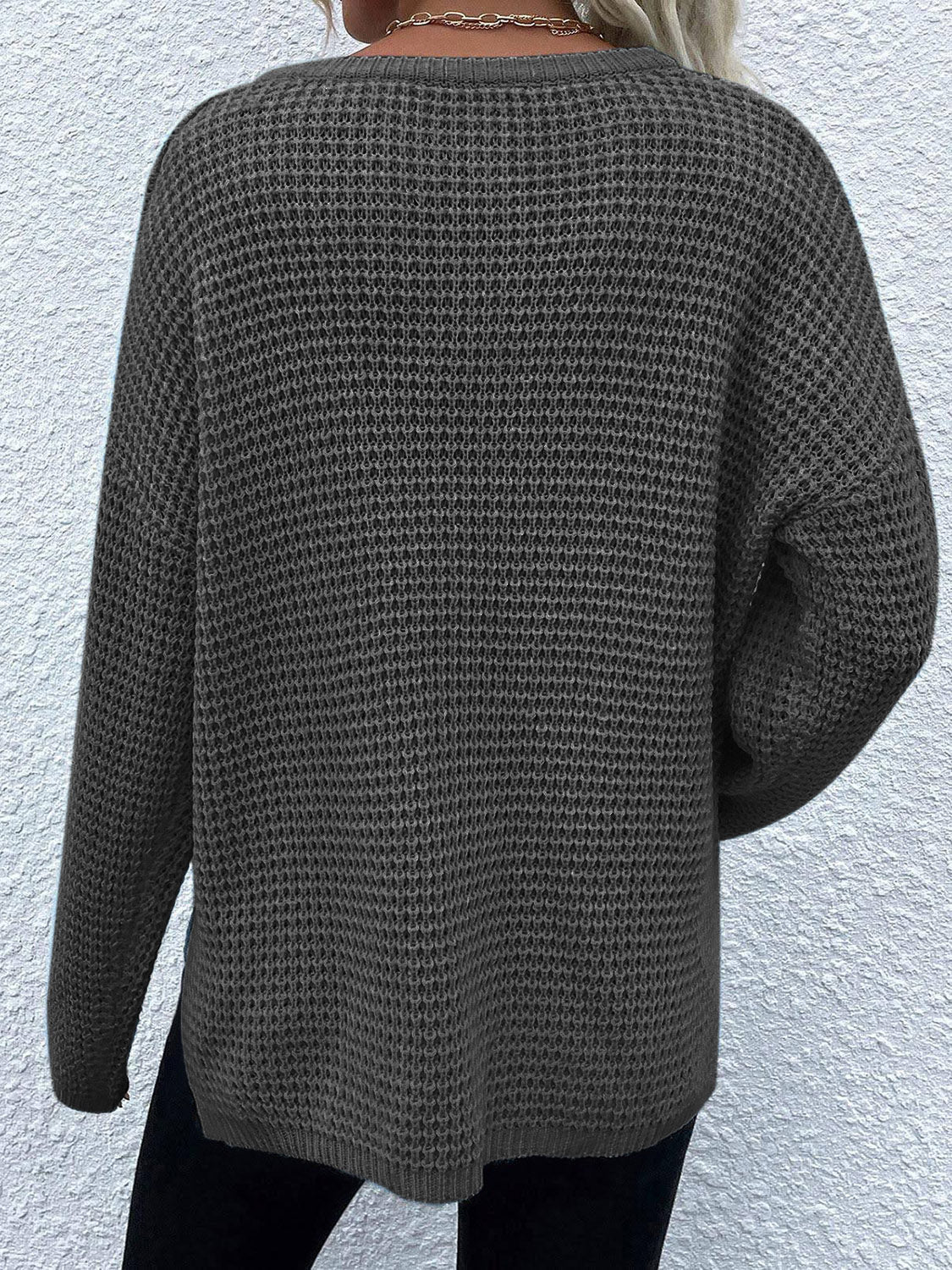 Notched Long Sleeve Sweater - Image 15