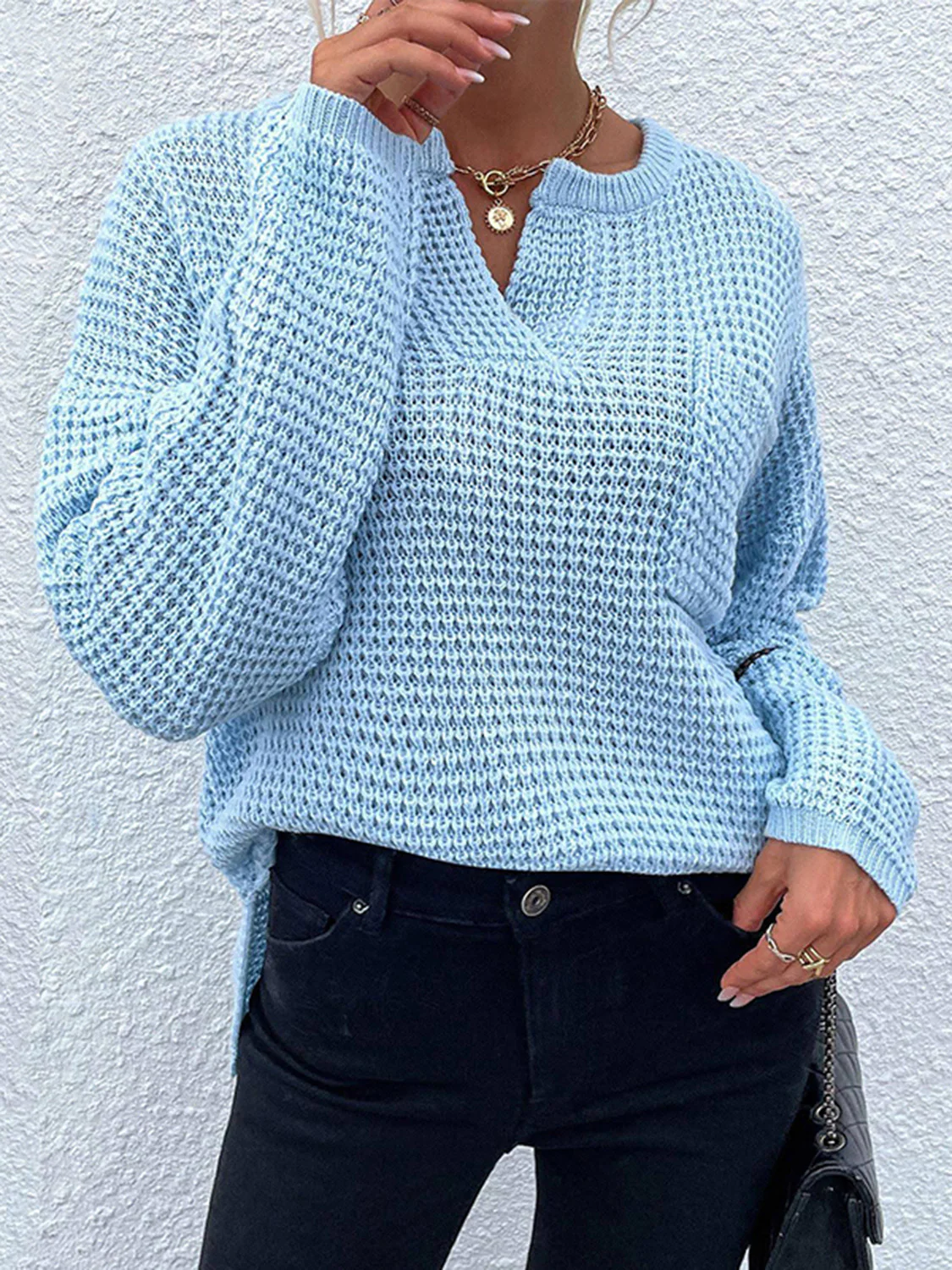 Notched Long Sleeve Sweater - Image 16