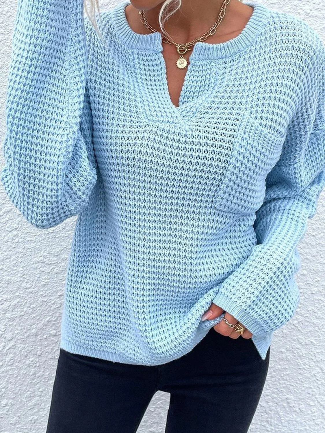 Notched Long Sleeve Sweater - Image 17