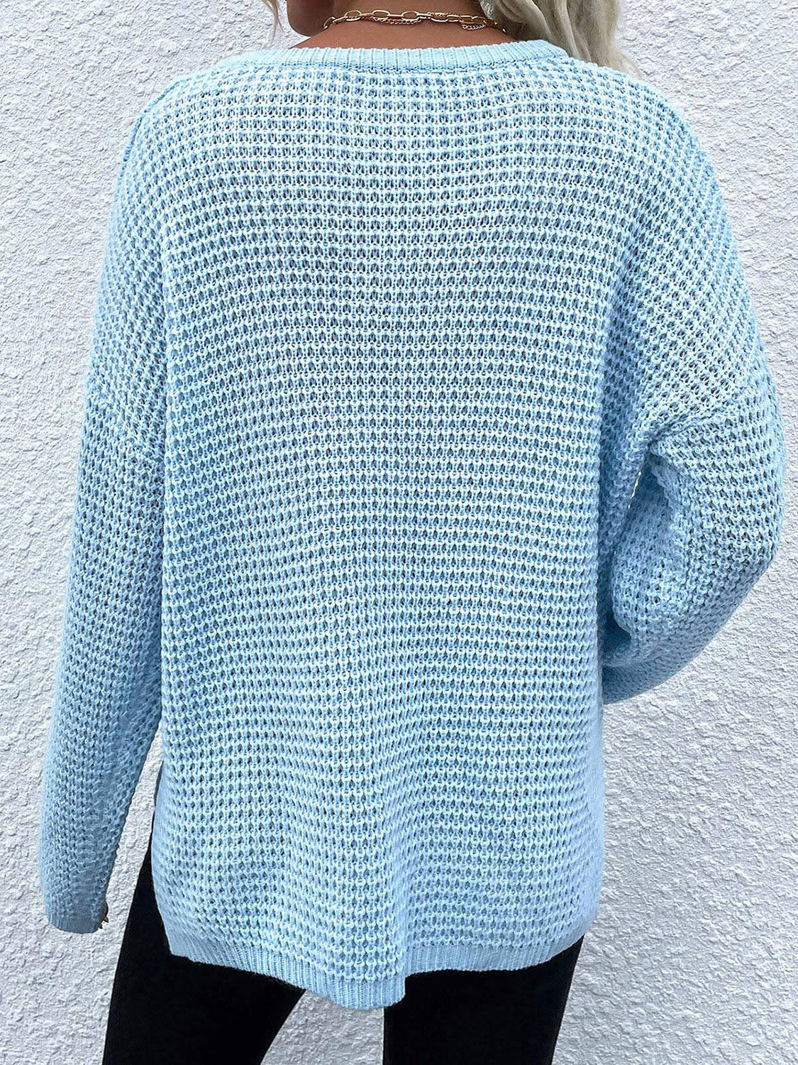 Notched Long Sleeve Sweater - Image 18