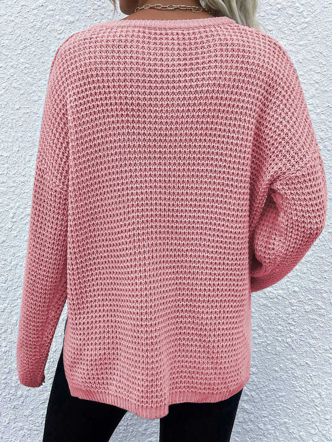 Notched Long Sleeve Sweater - Image 2