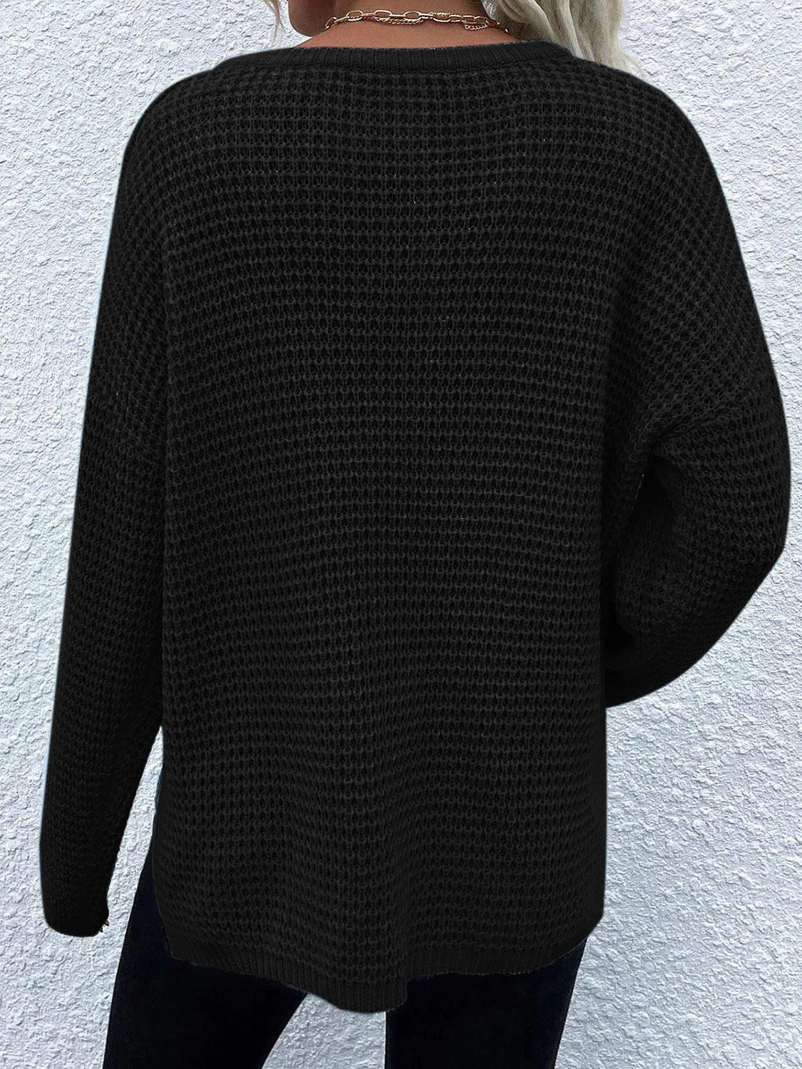 Notched Long Sleeve Sweater - Image 6